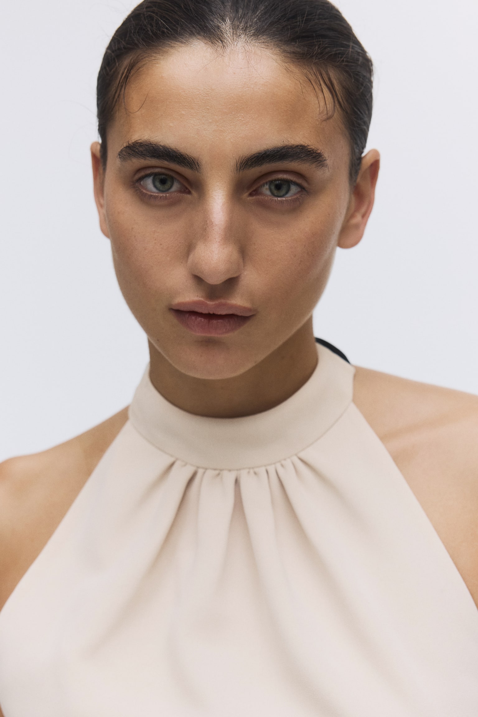 Bubble-hem halterneck top - Bege claro - 5
