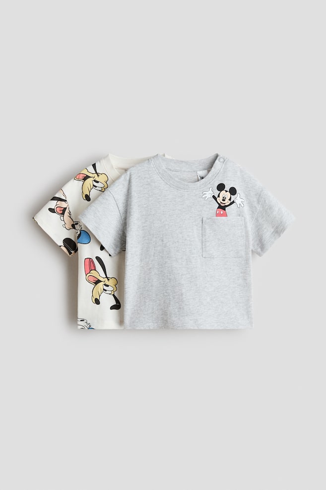 2-Pack Printed T-Shirts - Cream/Mickey Mouse/Brown/Mickey Mouse/Blue/Mickey Mouse - 1