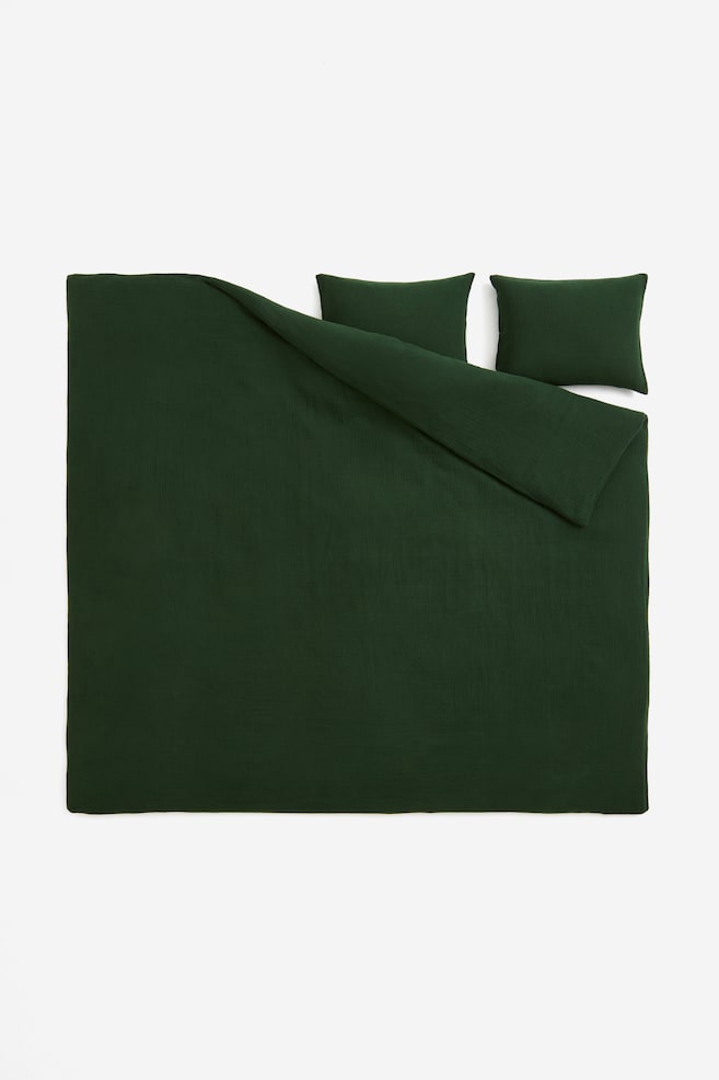 Muslin double/king duvet cover set - Dark green/White/Sage green/Light beige/dc/dc/dc - 2
