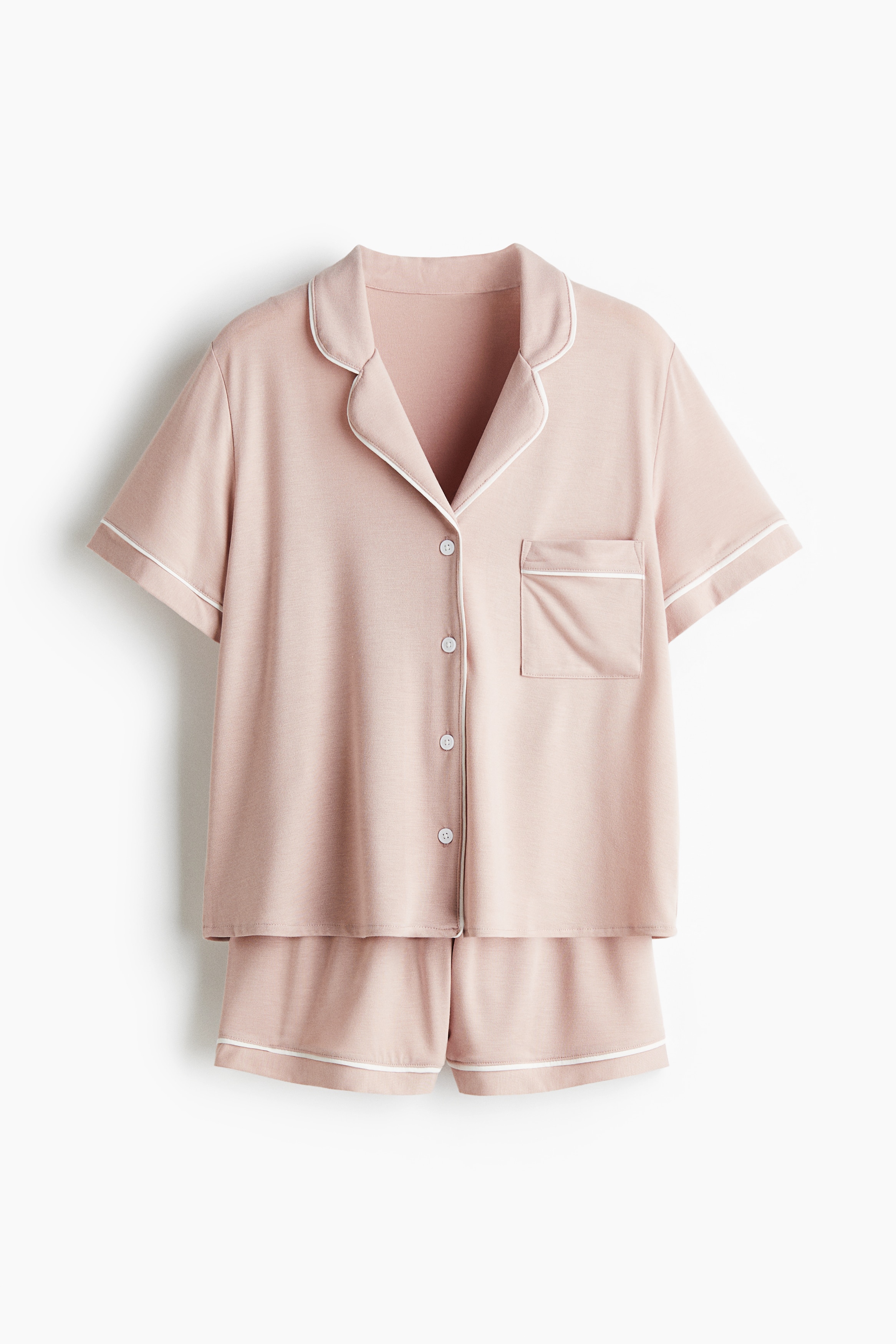 Pyjama Shirt & Shorts Set - Powder pink/Grey green/Black/Light beige marle/Light dusty blue/Dusty blue