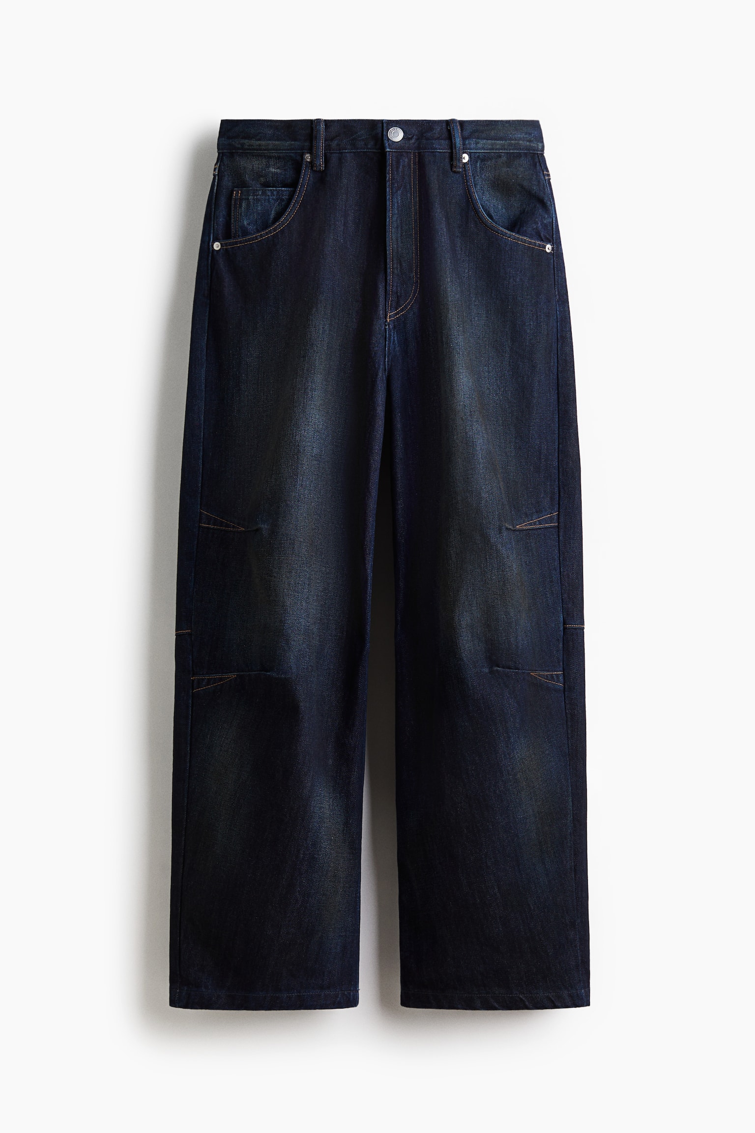 縫合褶牛仔寬版褲 - 深丹寧藍/深咖啡色/丹寧藍 - 1