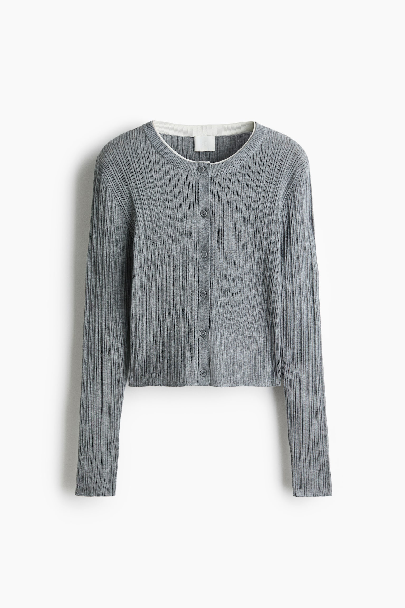 Rib-Knit Cardigan - Gray/White/Dusty blue