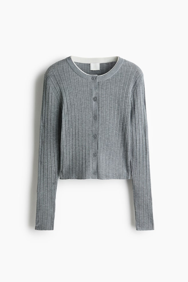 Rib-knit cardigan - Grey/Dusty blue/White - 1