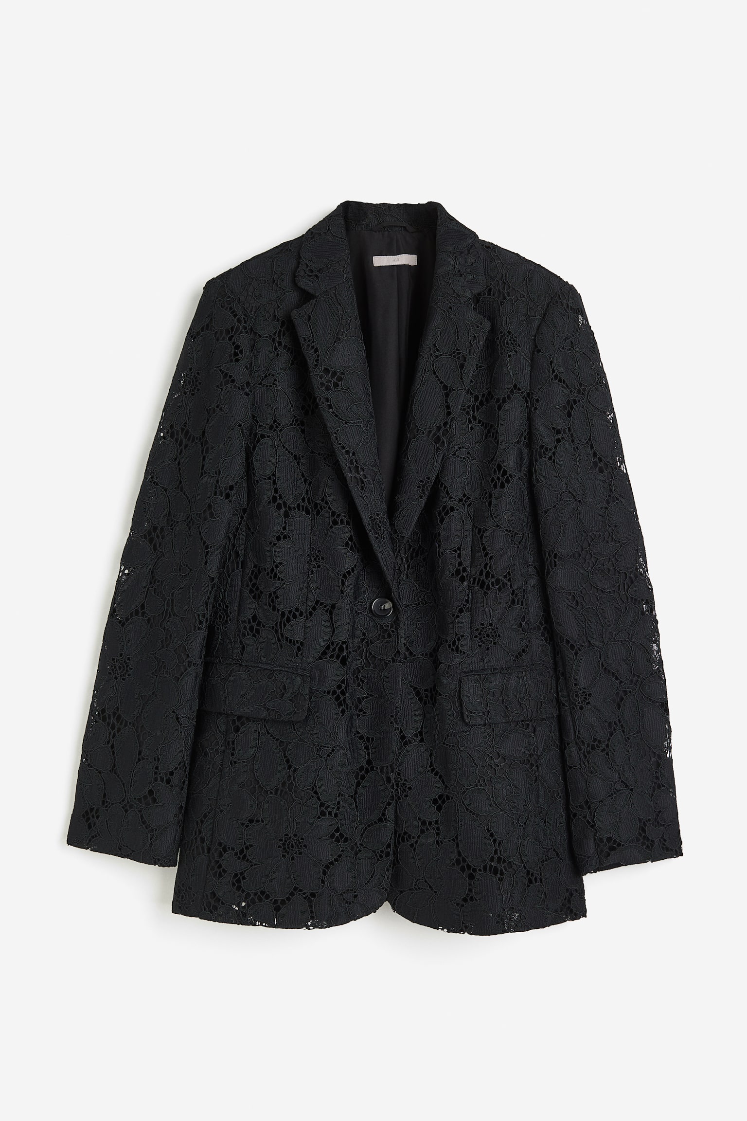 Single-breasted lace blazer - Black - 1