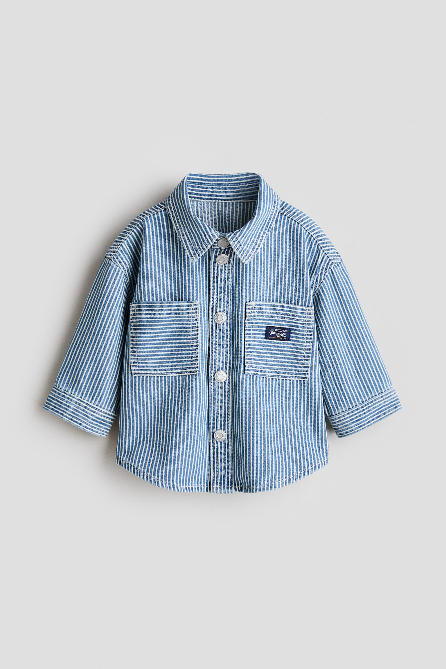 Sobrecamisa en denim de algodón - Azul denim/Rayas blancas/Verde caqui claro/Azul denim