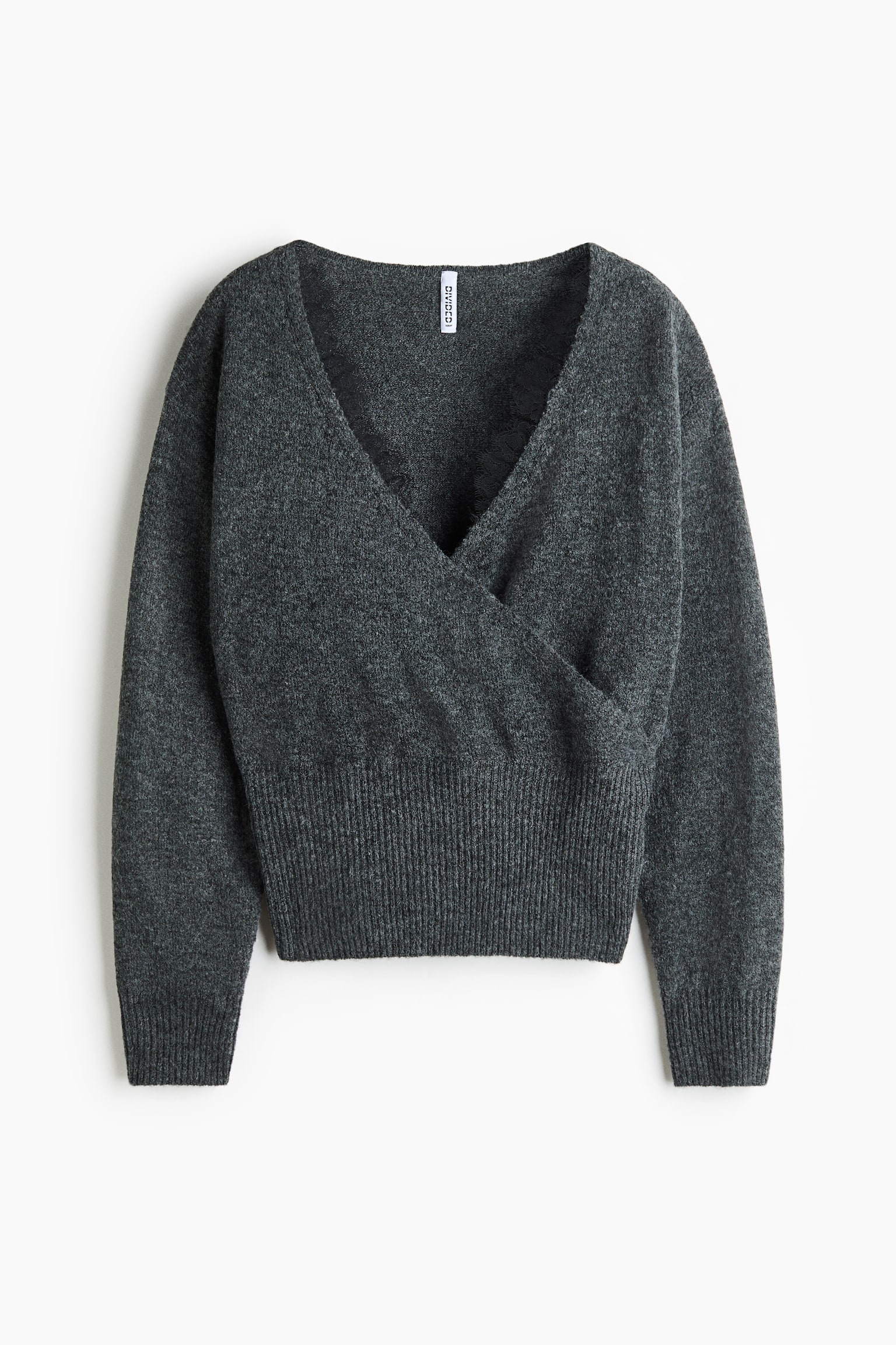 Женский свитер H&M Lace-Detail Knit, цвет: Тёмный серый — фото 1