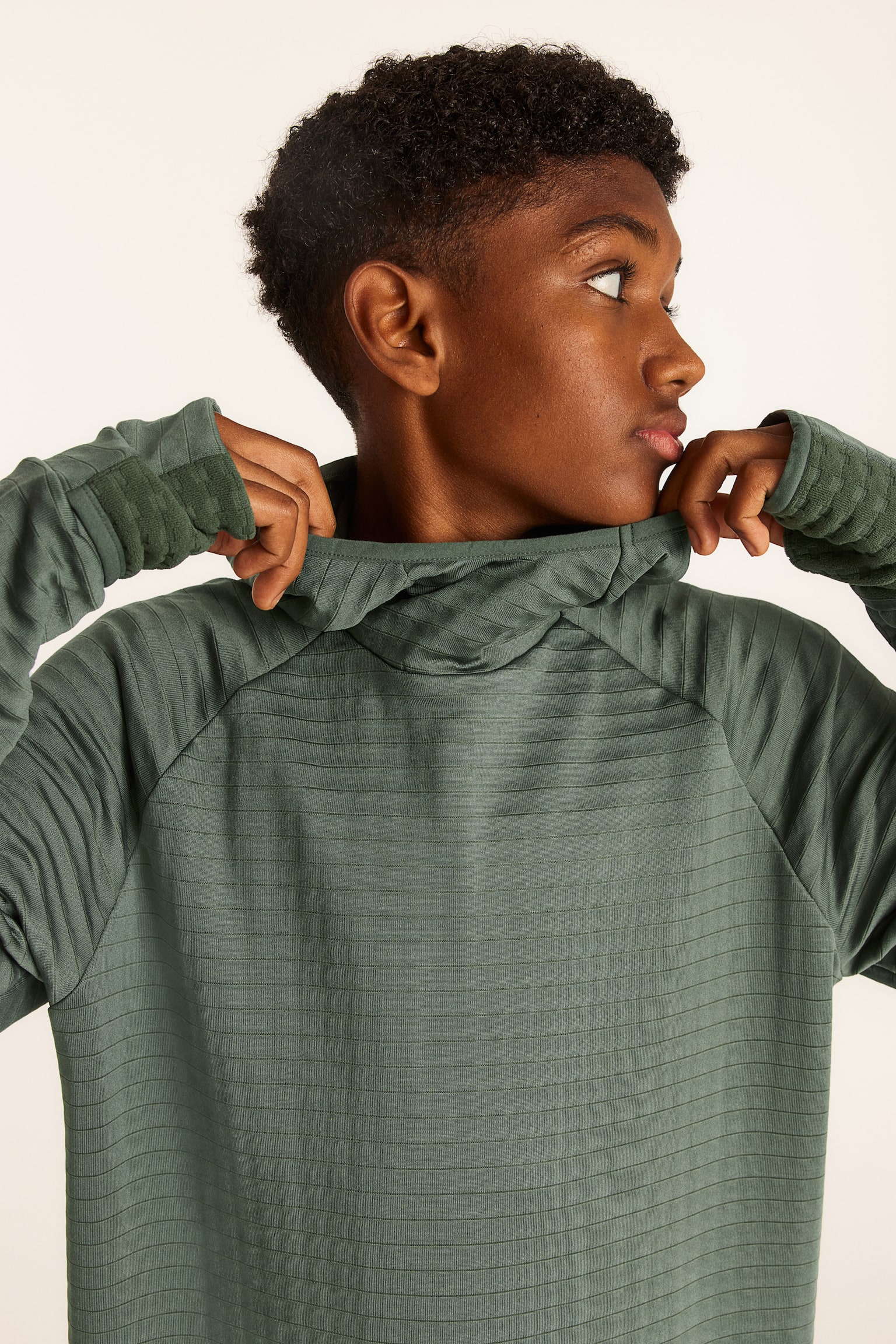 Mid Layer Hooded Activewear Top In DryMove™ - Dark khaki green - 4