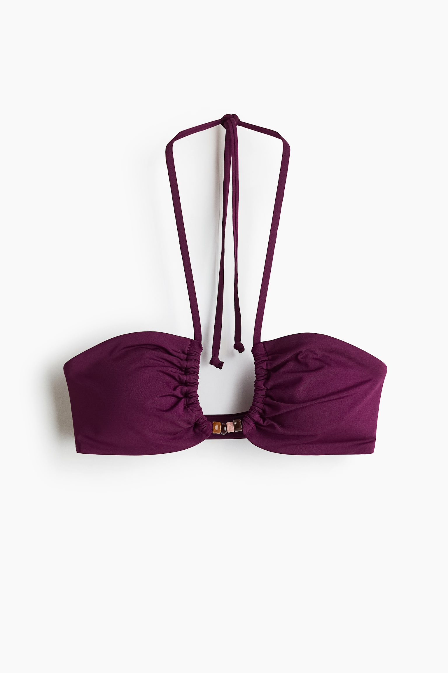 Vatteret bikinitop med halterneck - Mørklilla/Turkis - 1