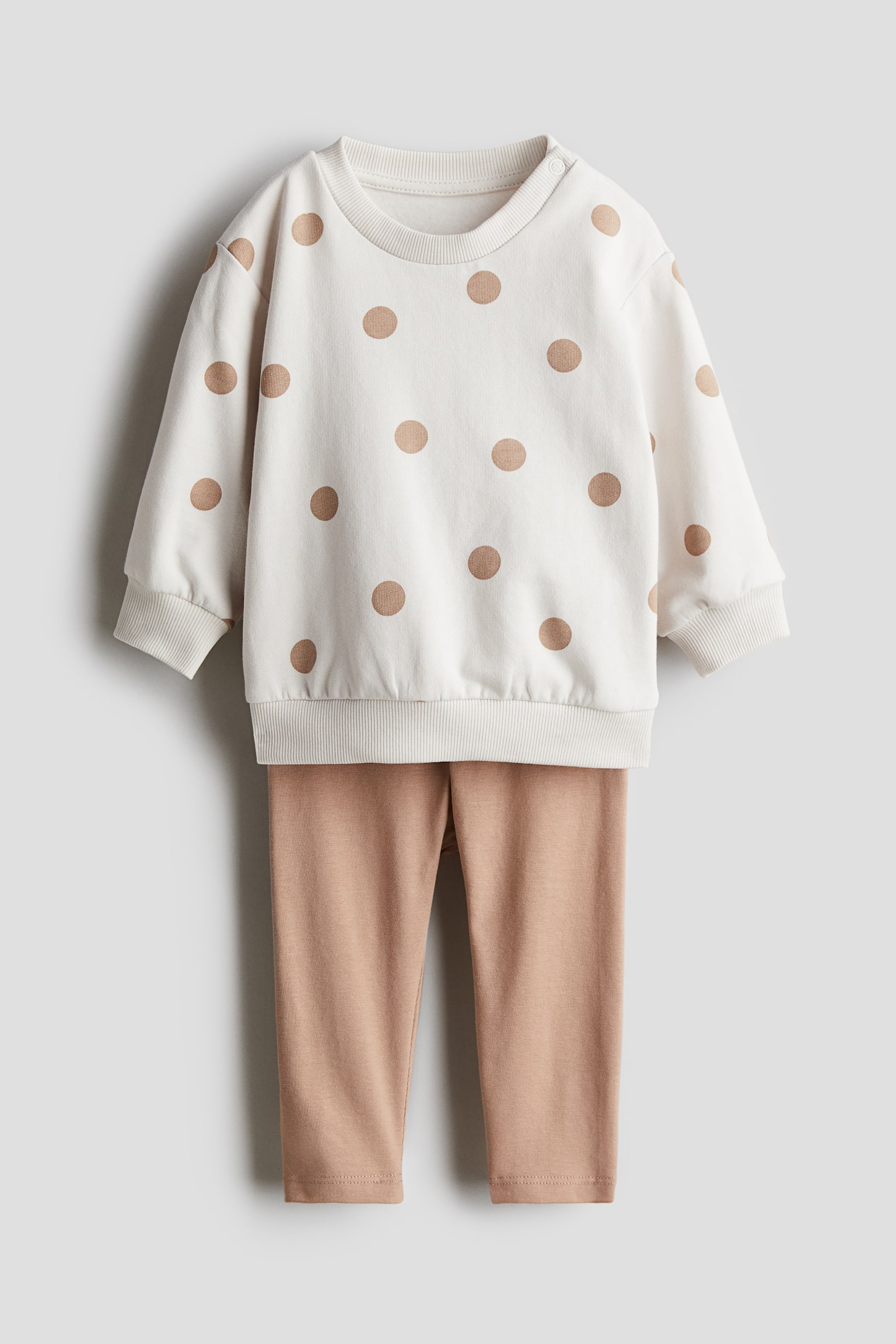 2-piece sweatshirt and leggings set - Beige/Spotted/Dark grey/Hearts/Dark grey - 1