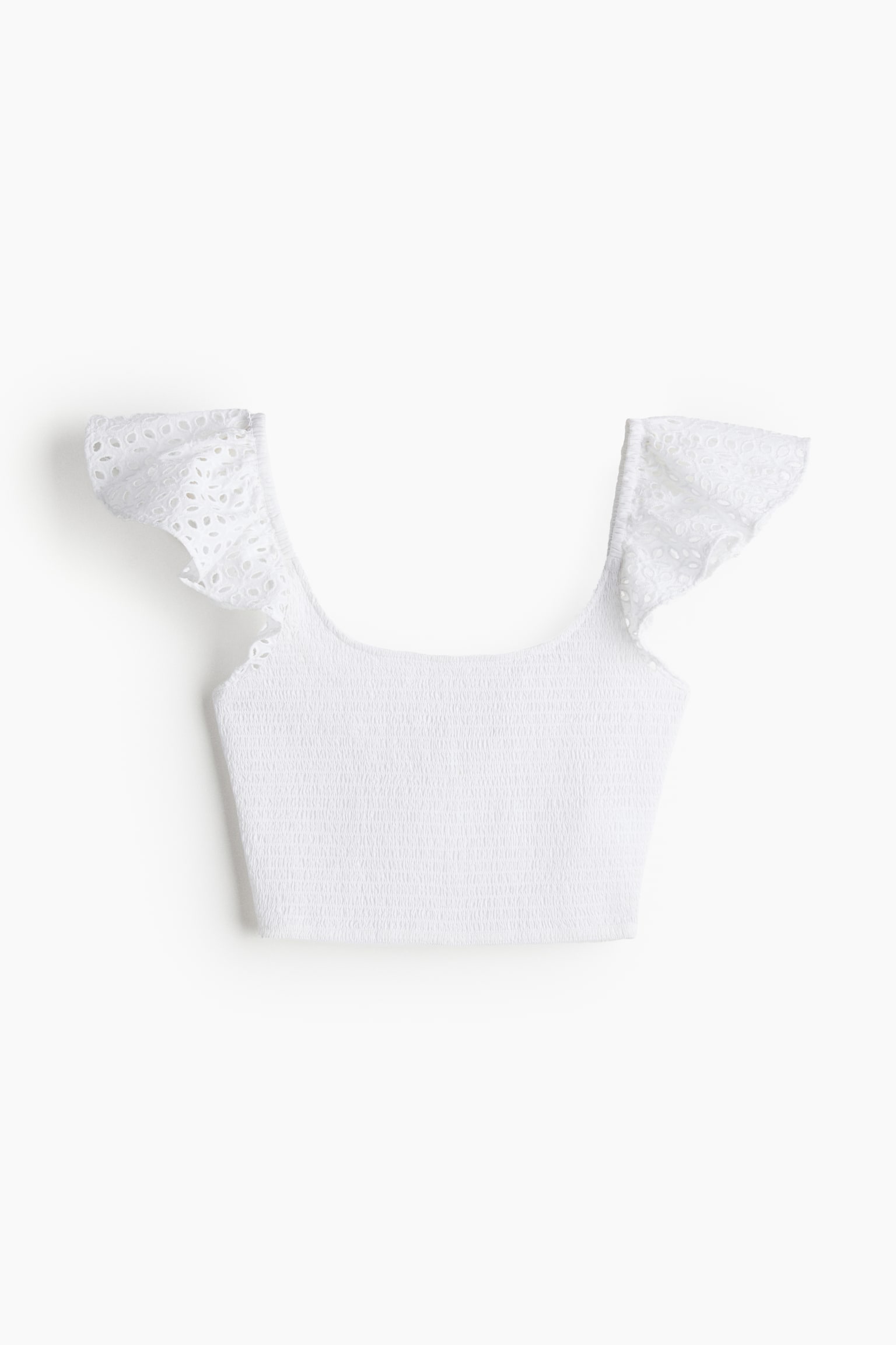 Smocked Cropped Top - White/White/Blue floral/Dark blue - 2