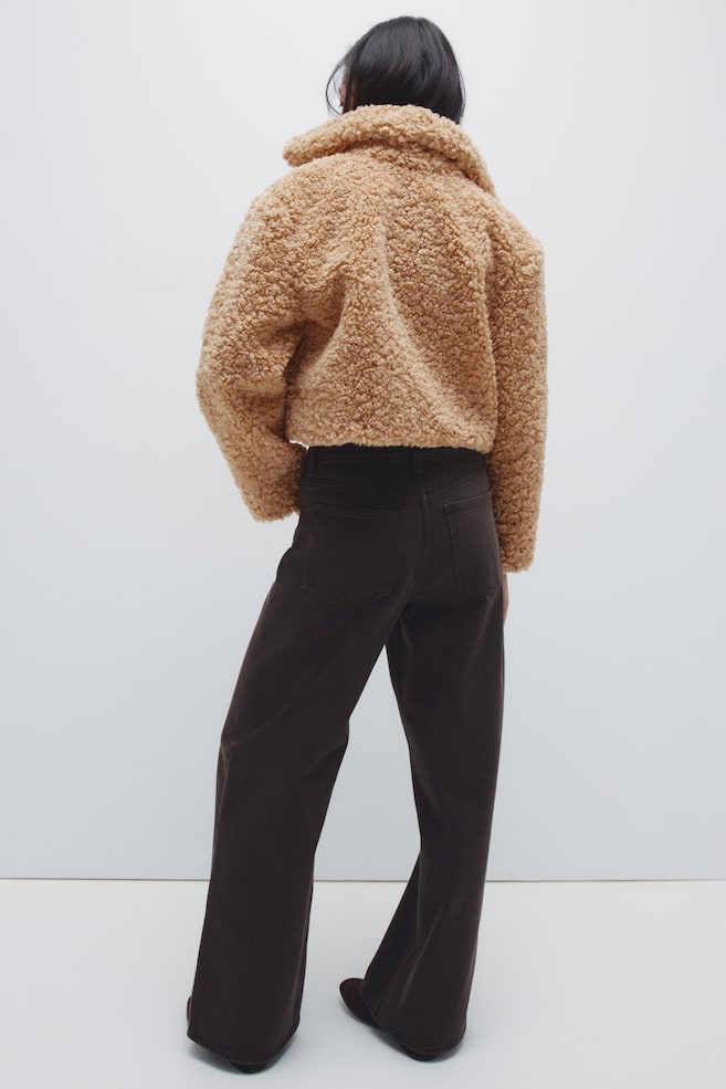 Cropped Teddy Fleece Jacket-Dark beige - 5