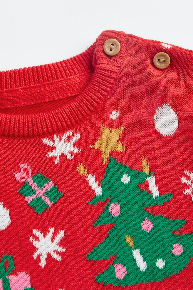 Baumwollfeinstrick-Pullover - Rot/Weihnachtsmotiv/Rosa/Blockfarben - 2