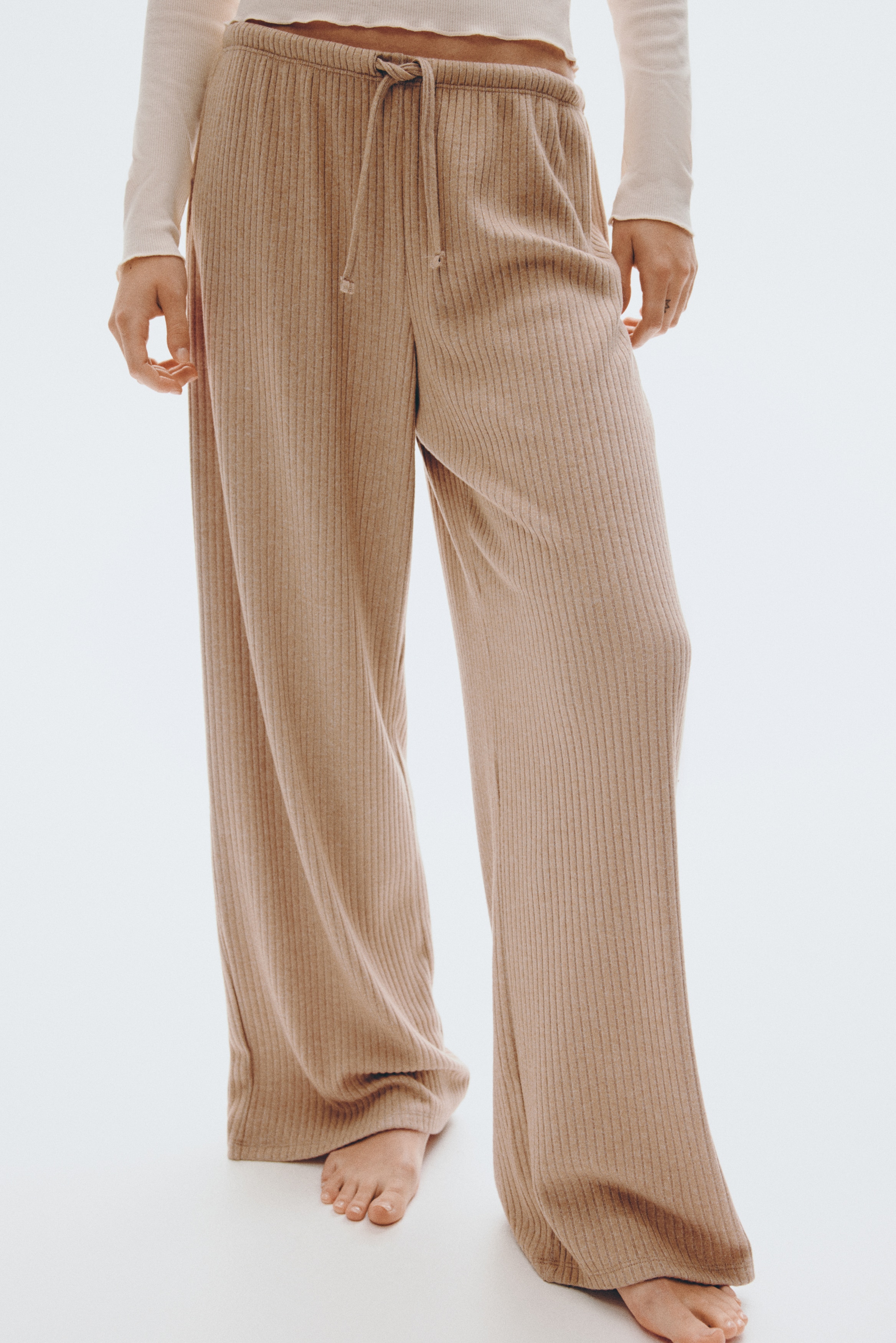 Wide-Leg Rib-Knit Pants - Beige - Ladies | H&M US