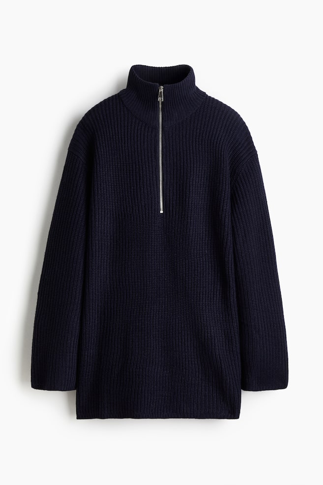 Chunky-Knit Half-Zip Sweater - Navy blue/Black/Bright red - 1