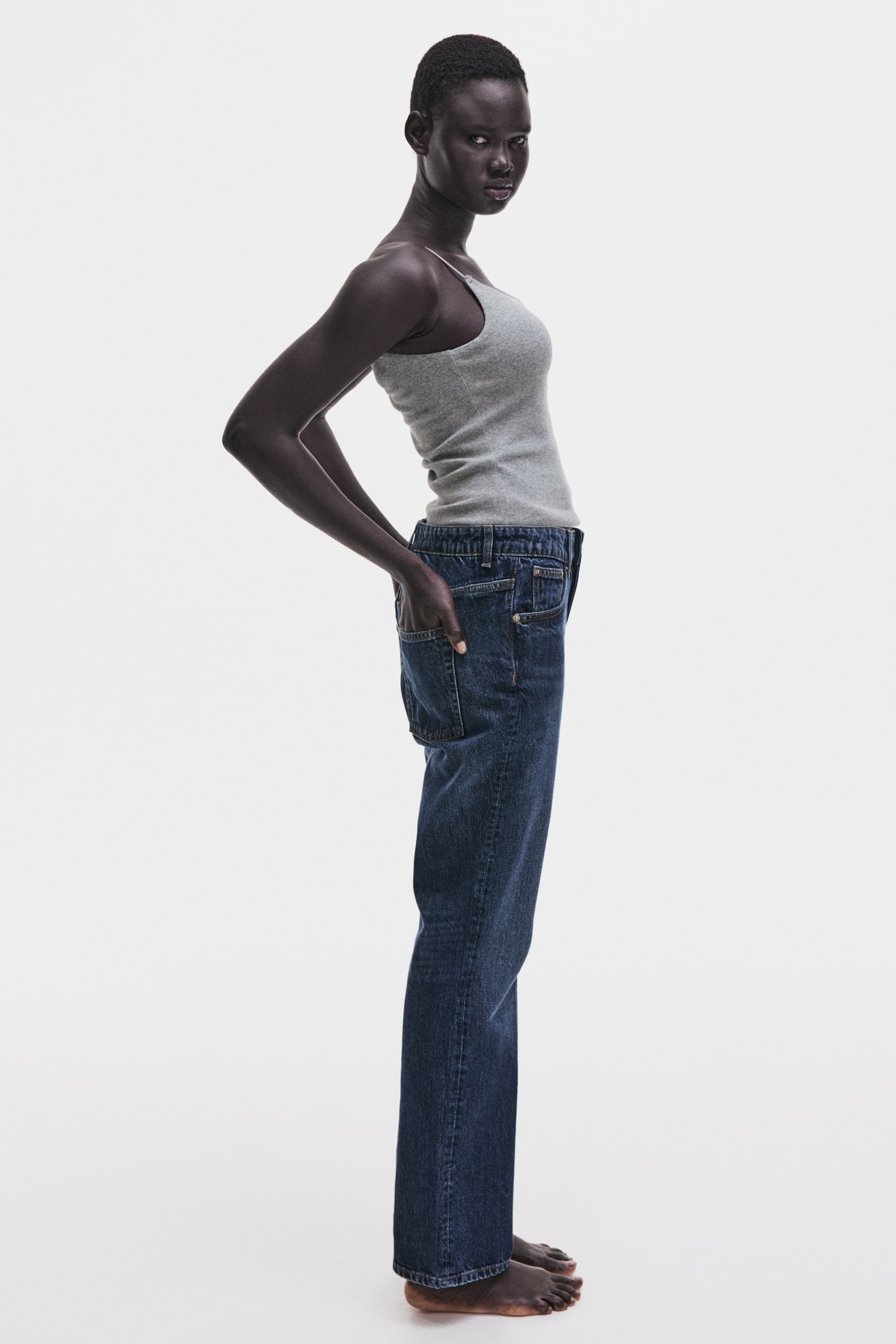 インテグラルブラ コットンキャミトップス - グレーメランジ/ホワイト/ブラック - 3