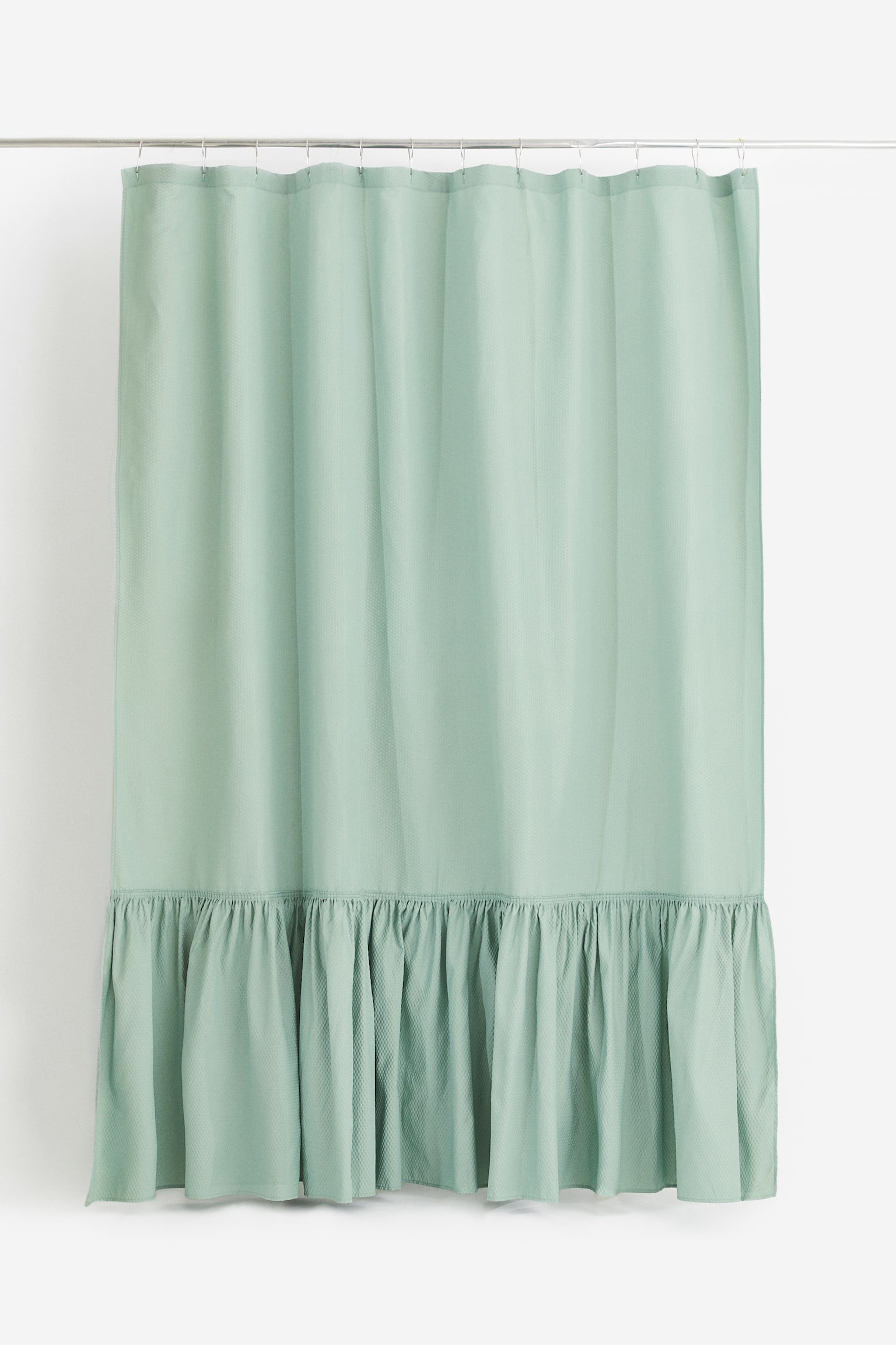 Flounce-trimmed shower curtain - Sage green/Light blue - 1