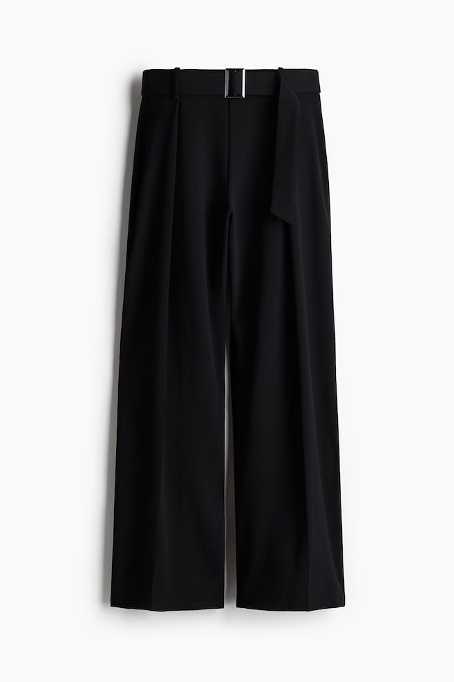Wide belt-detail trousers - Black - 1