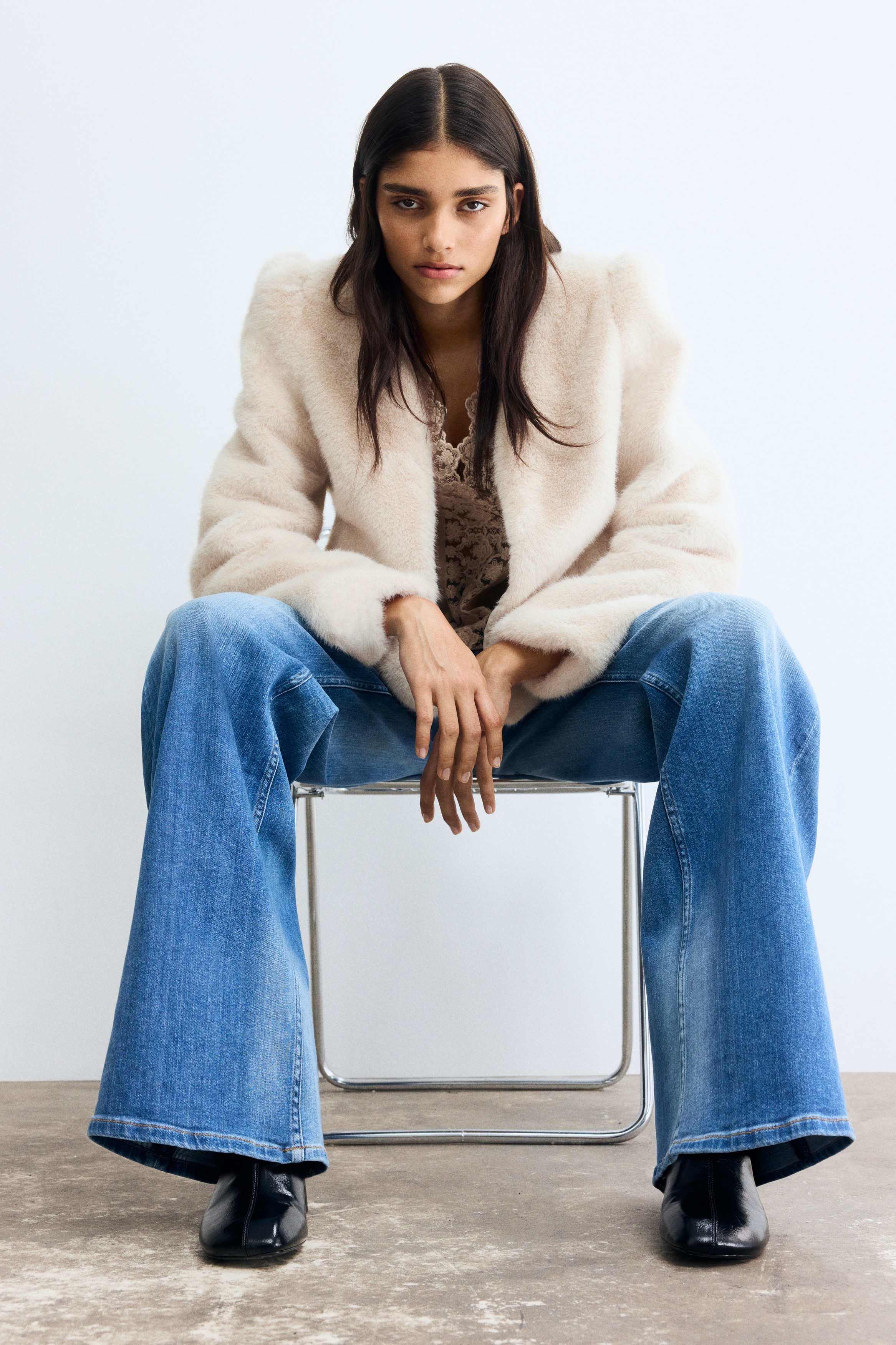 Giacca pelosa - Beige chiaro/Nero