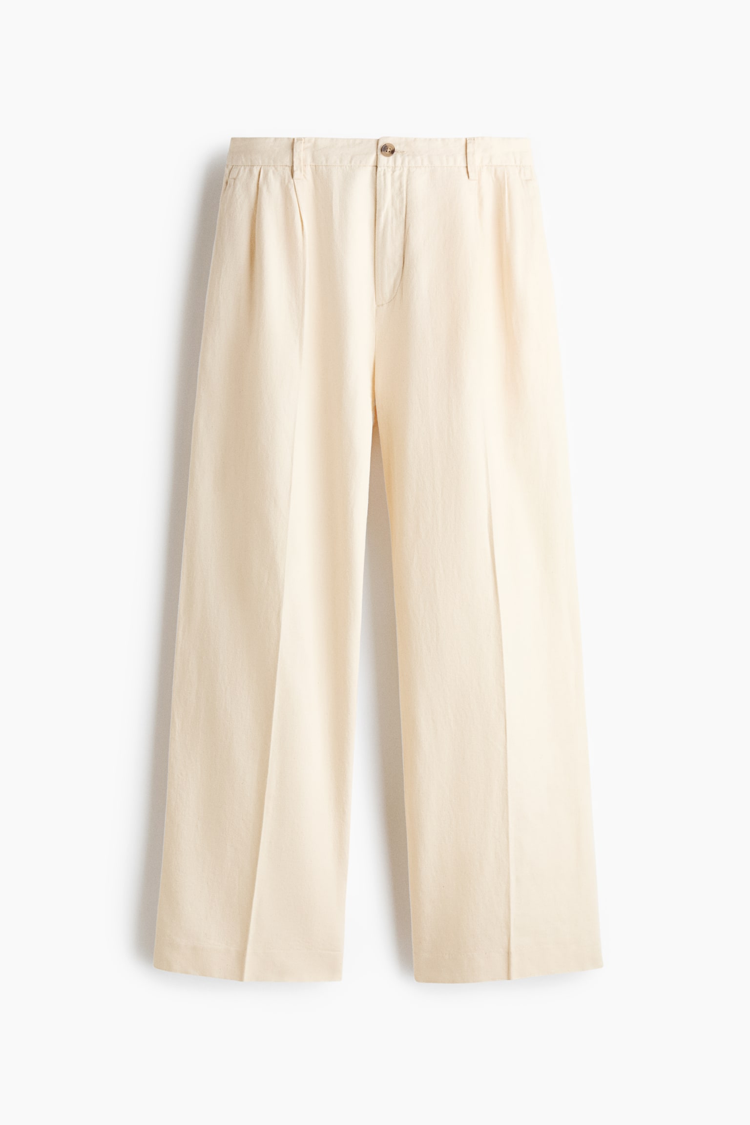 Loose Fit Linen-blend trousers - Cream/Black/Dark brown - 2