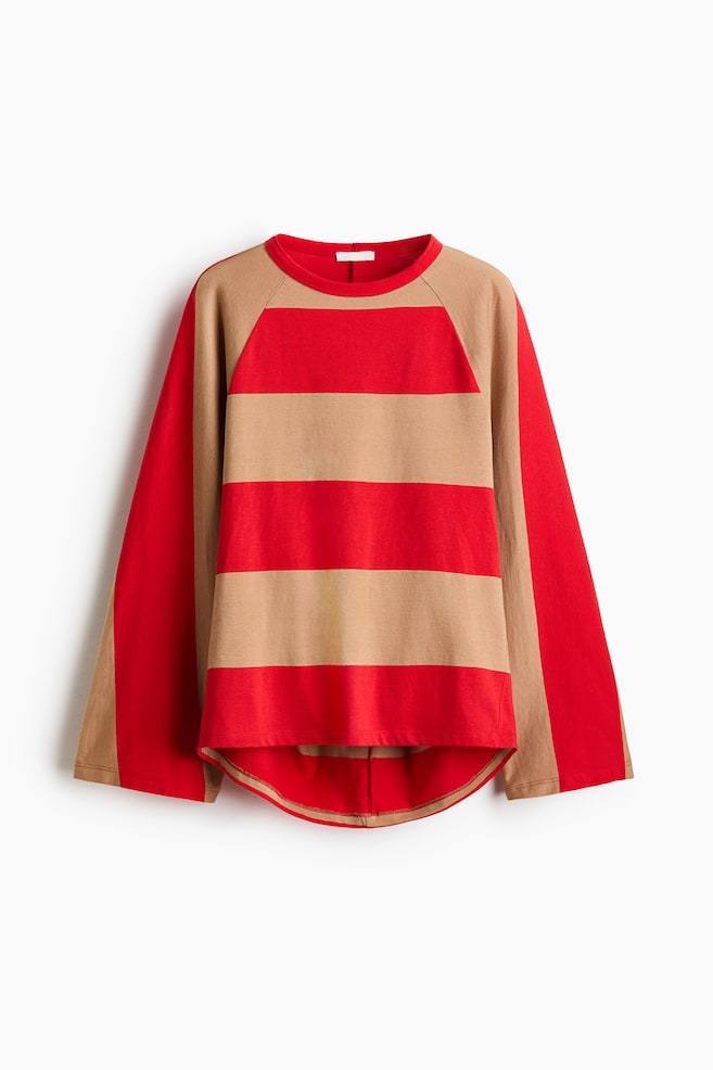 Camisola com mangas morcego de corte raglan - Vermelho/Riscas/Azul/Riscas - 1