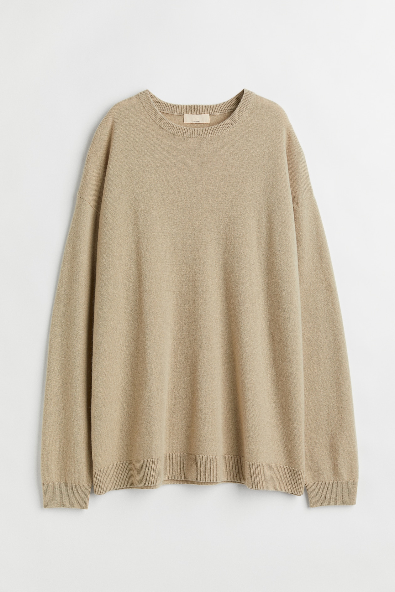 Oversized Cashmere Sweater - Round Neck - Long sleeve - Beige - Ladies ...