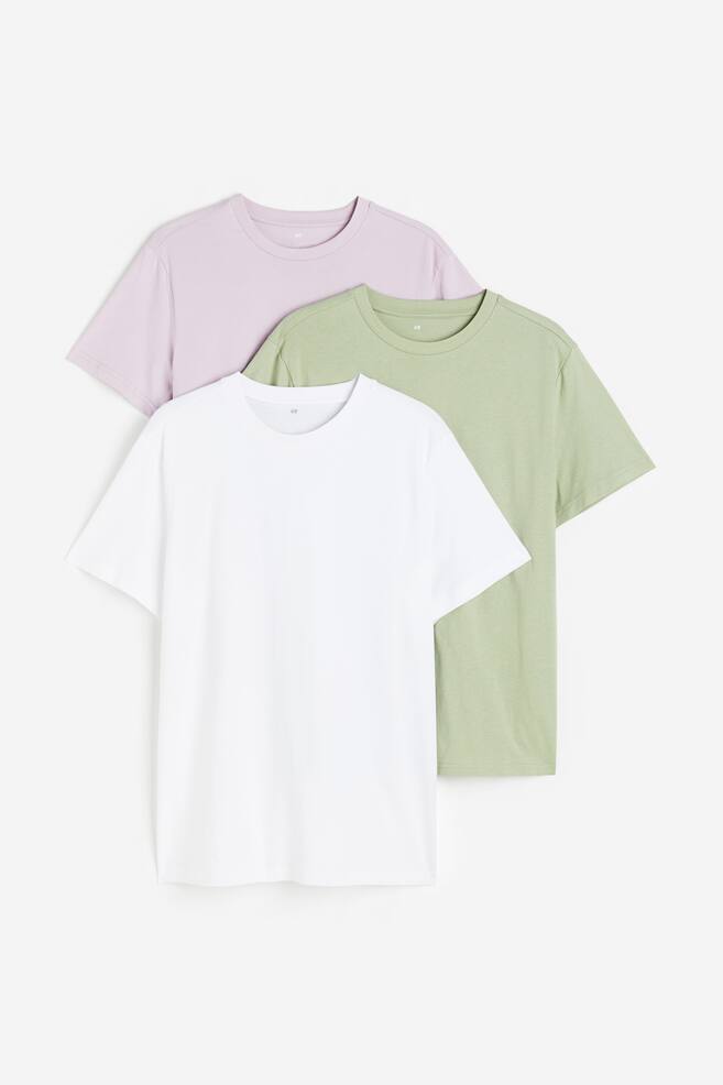 3-pack Regular Fit Round-neck T-shirts - Pistachio green/Pale purple/White/White/Black/Grey marl/Black/dc/dc/dc/dc - 1