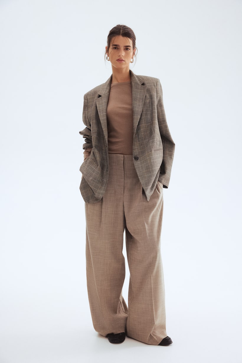 Beige Blazer Oversized, Leinen, Wolle, Jersey Cord H&M AT - Main Image