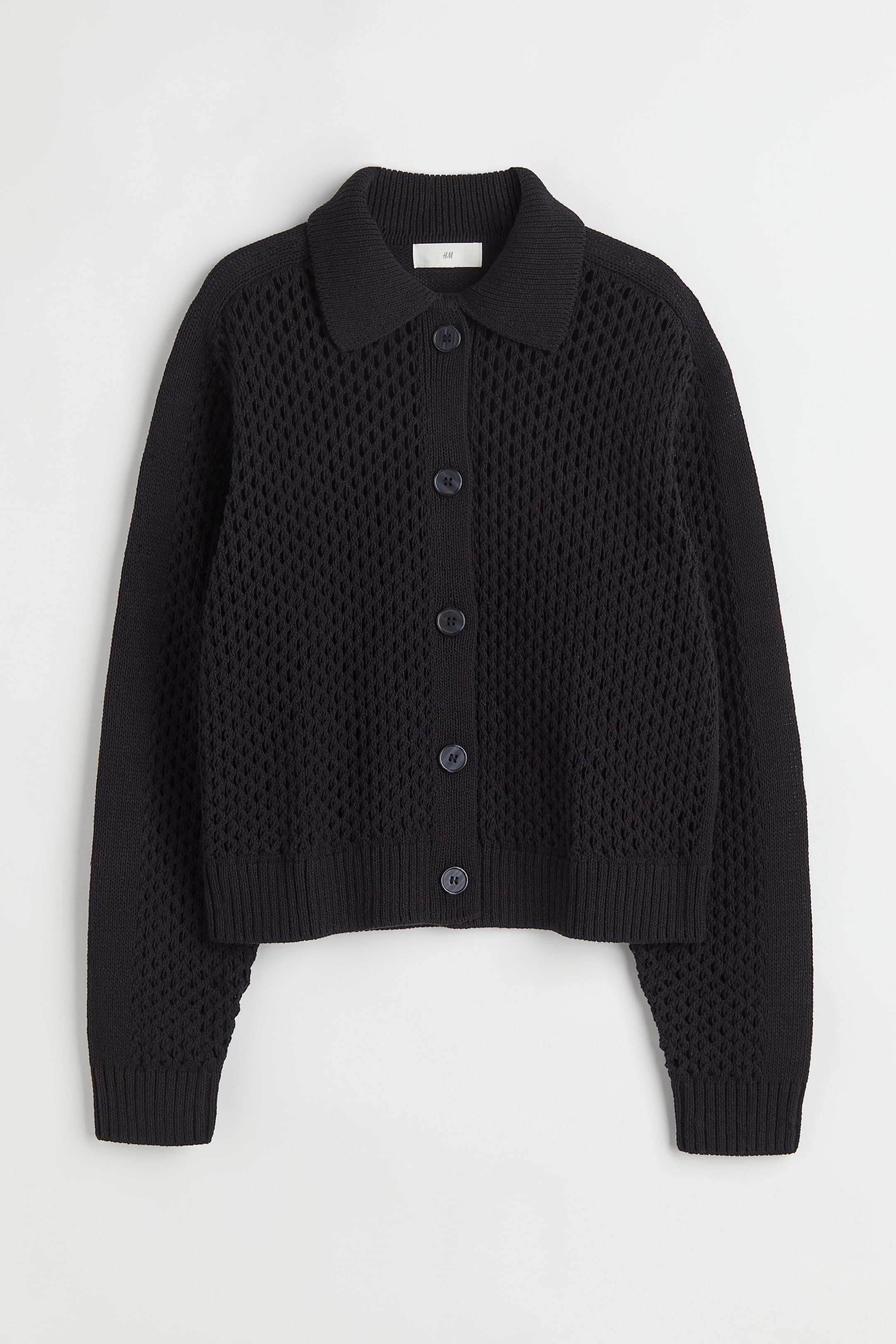 SHELL STITCH MESH KNIT CARDIGAN BLACK