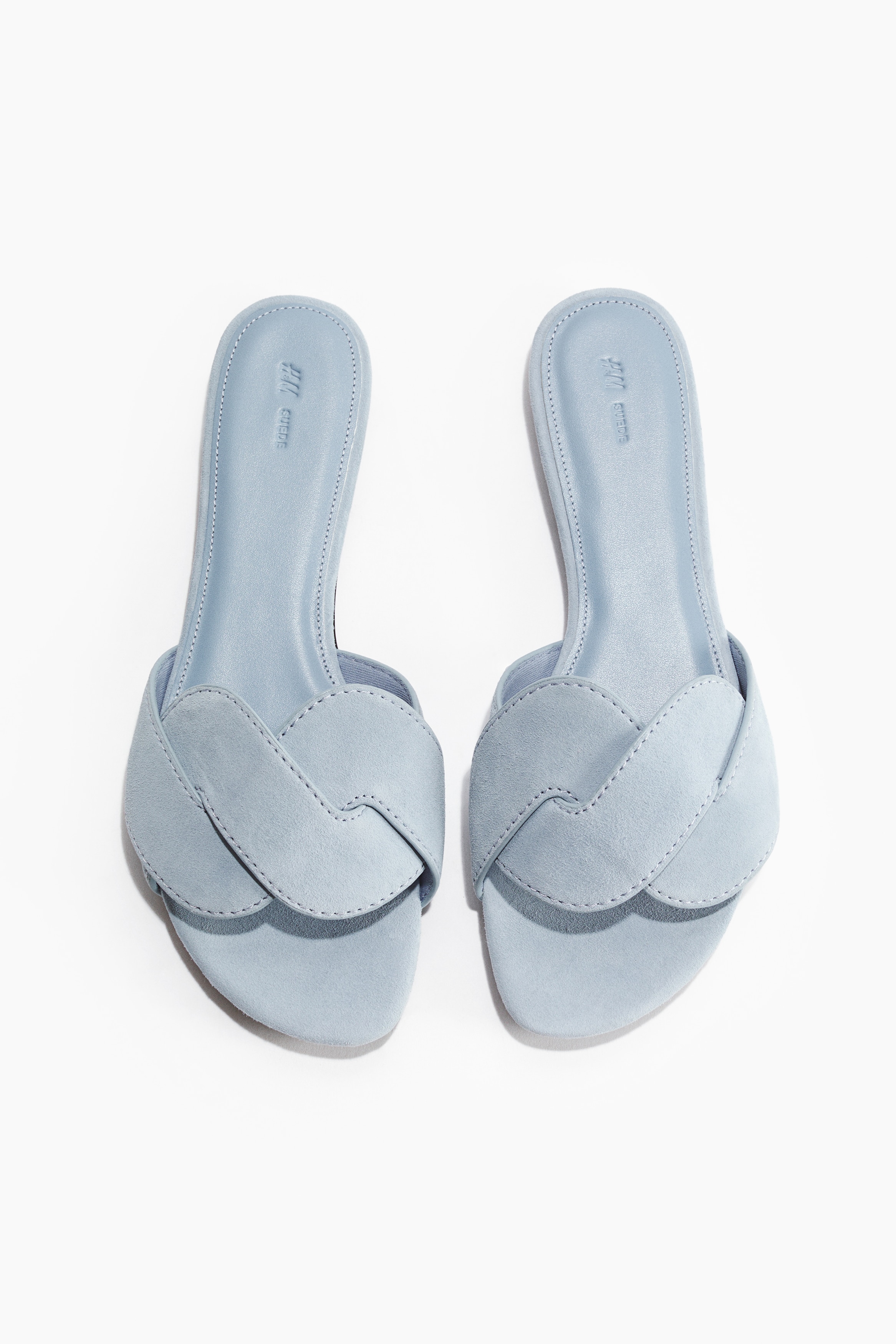Leren slippers - Dusty lichtblauw/Donker kakigroen/Bruin/Bruin