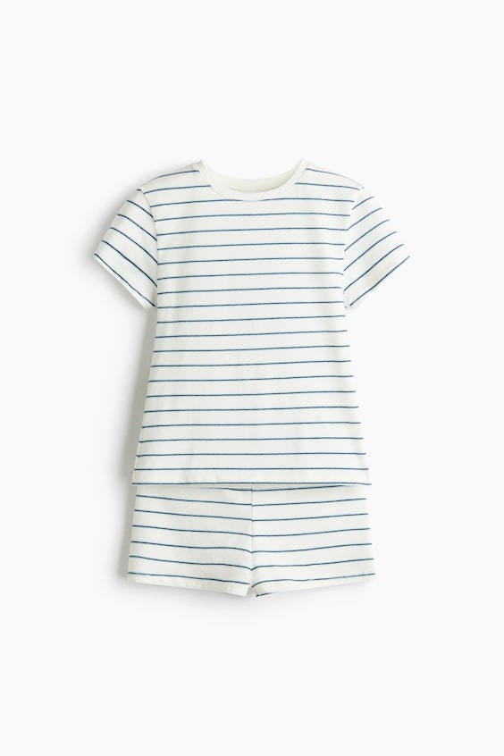 Пижама, хлопок, джерси — H&M, цвет: Кремовый / Полосатый