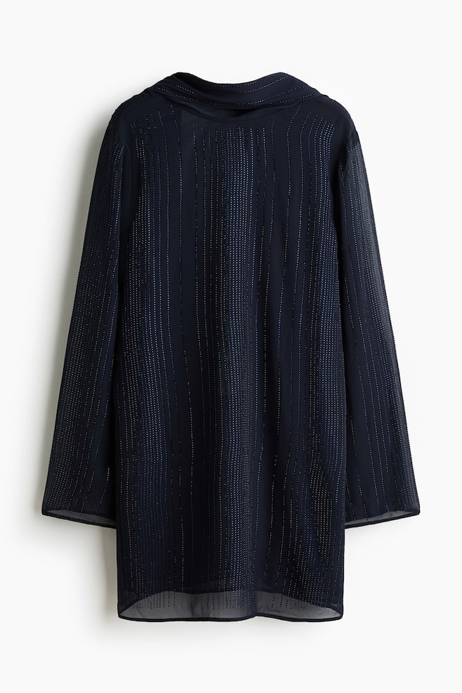 Embellished Cowl-Back Dress - Navy blue - 1