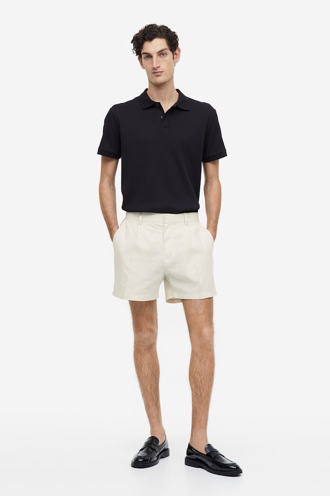 Regular Fit Linen-blend tailored shorts - White/Mole - 1