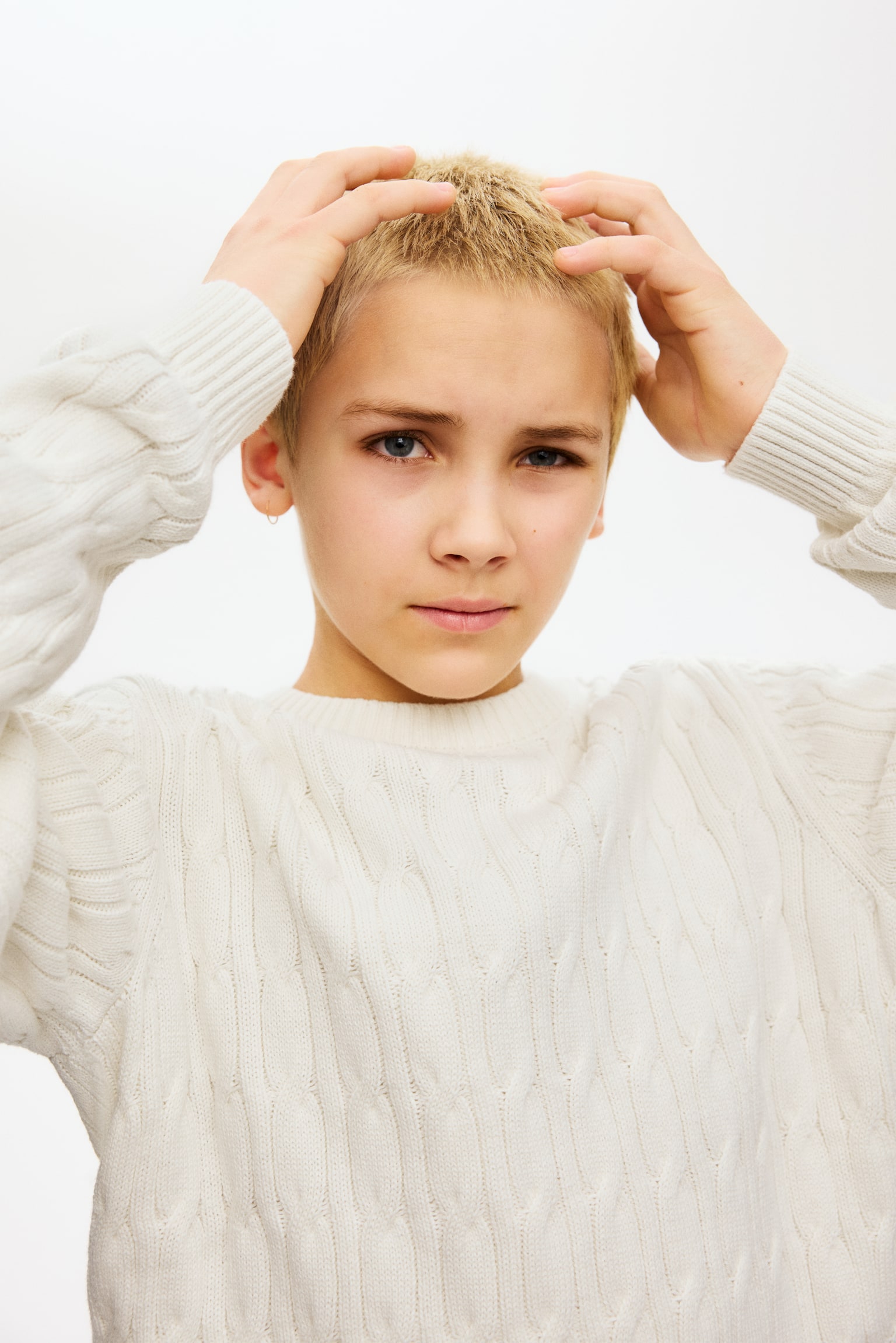 Светр із в’язаним візерунком - Білий/Темно-синій - 3