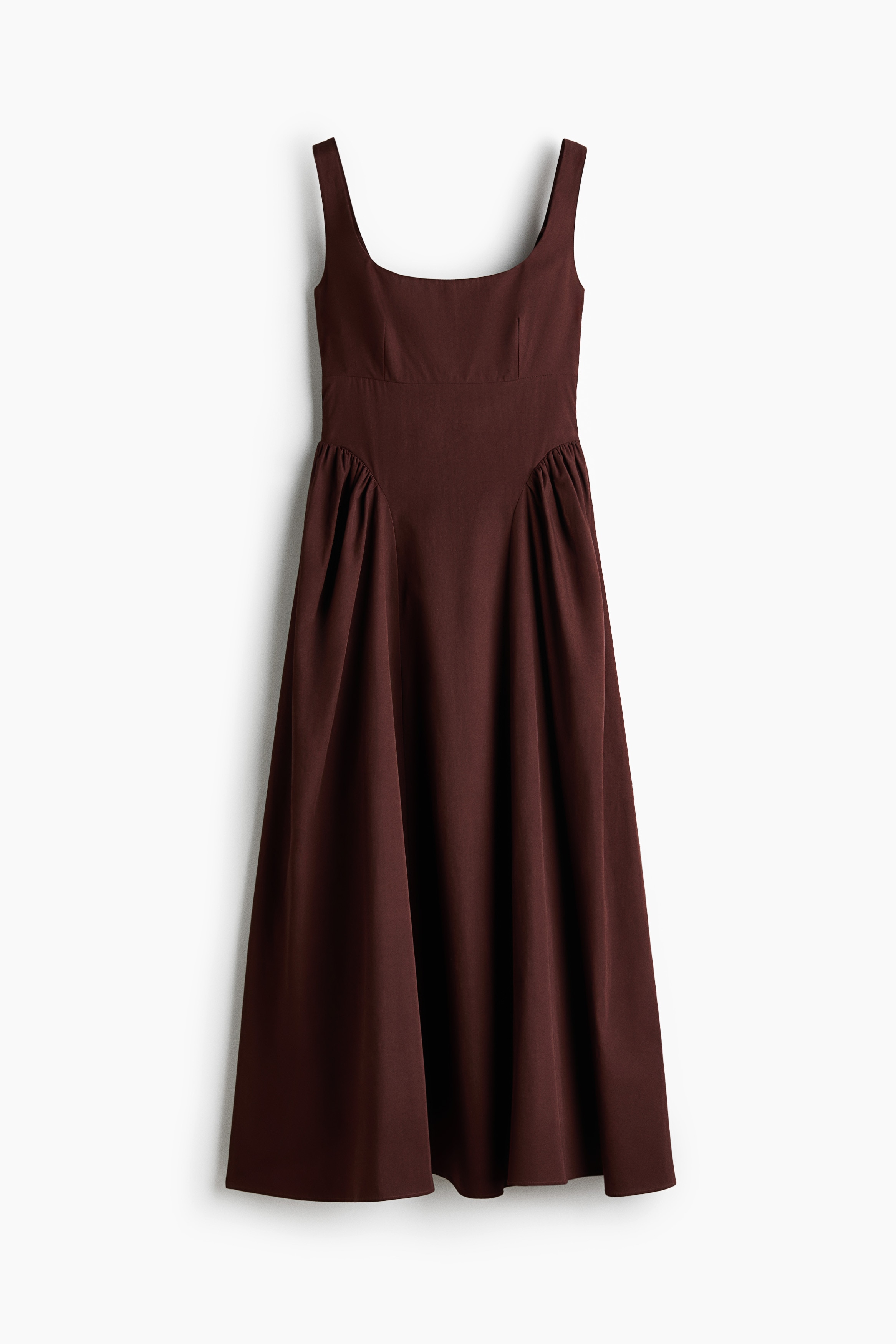 Flared-skirt cotton dress - Dark brown/Cream/Patterned