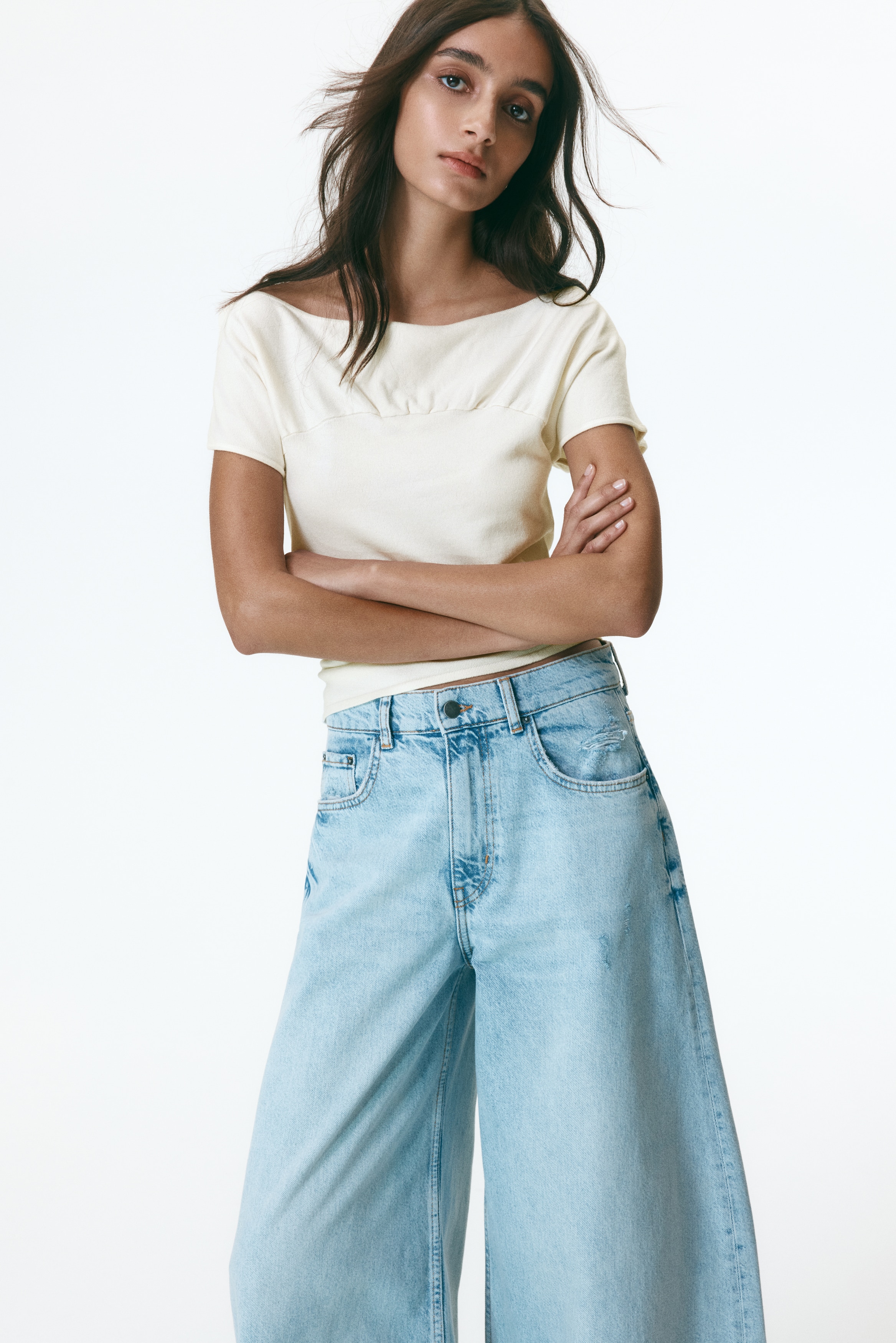Gathered Cap-Sleeved Top