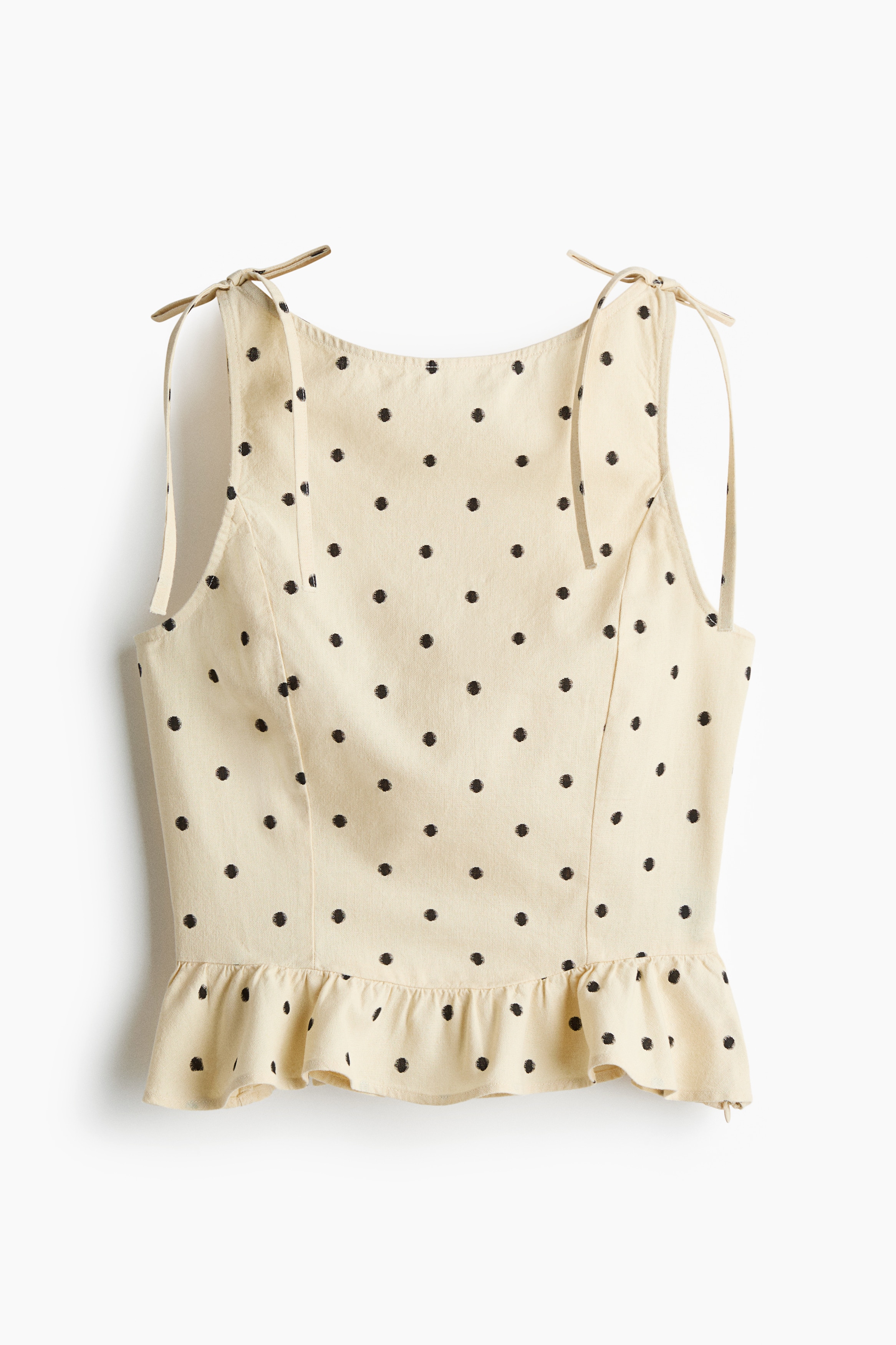 Linen-blend peplum top - Light yellow/Spotted