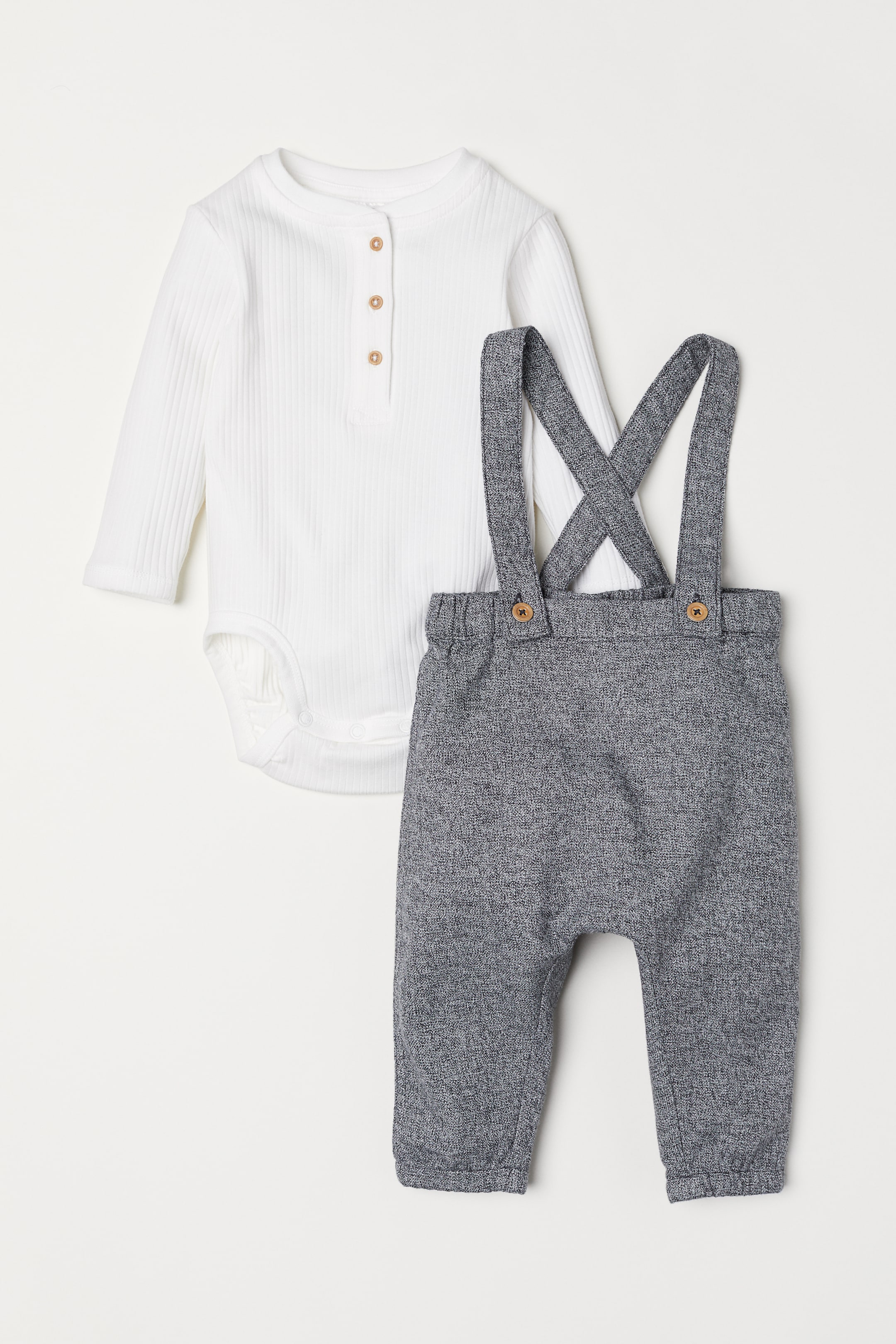Grotere afbeelding bekijken: Henleyromper en salopette - Grijs gemêleerd/wit - KINDEREN | H&M NL 1