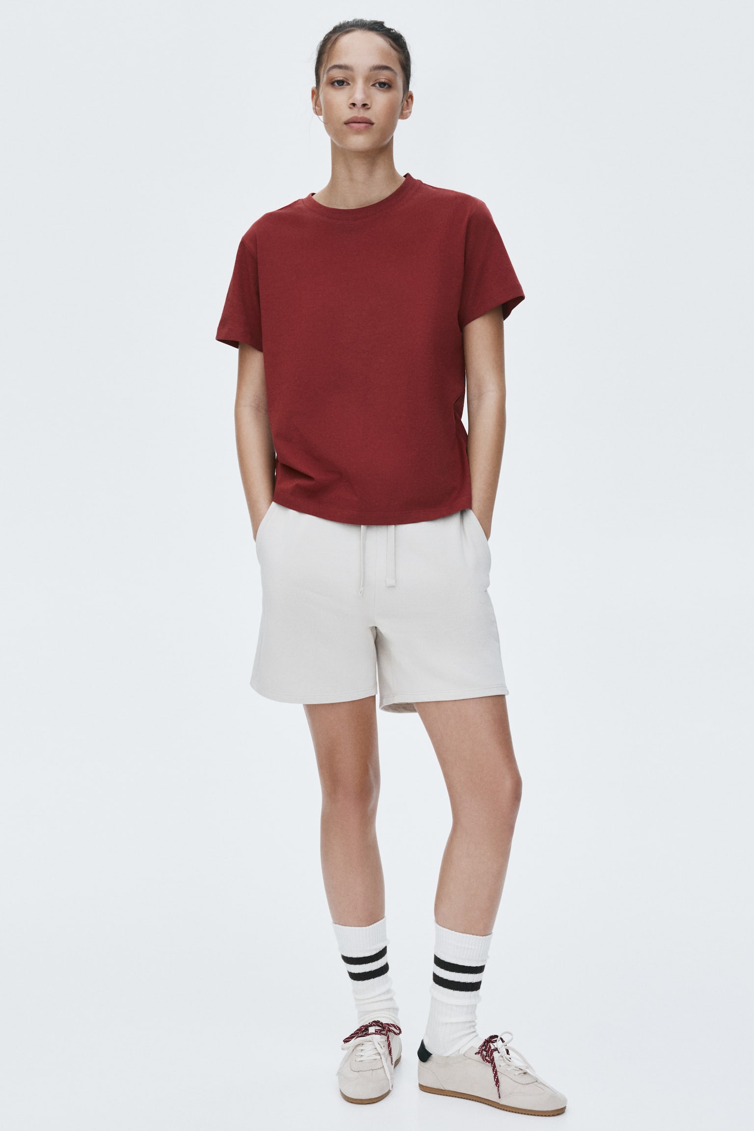 Cotton T-shirt - Dark red/White/Dark mole/Black/Black/White striped/White/Navy blue striped/Light beige/Light grey marl/Grey marl - 4