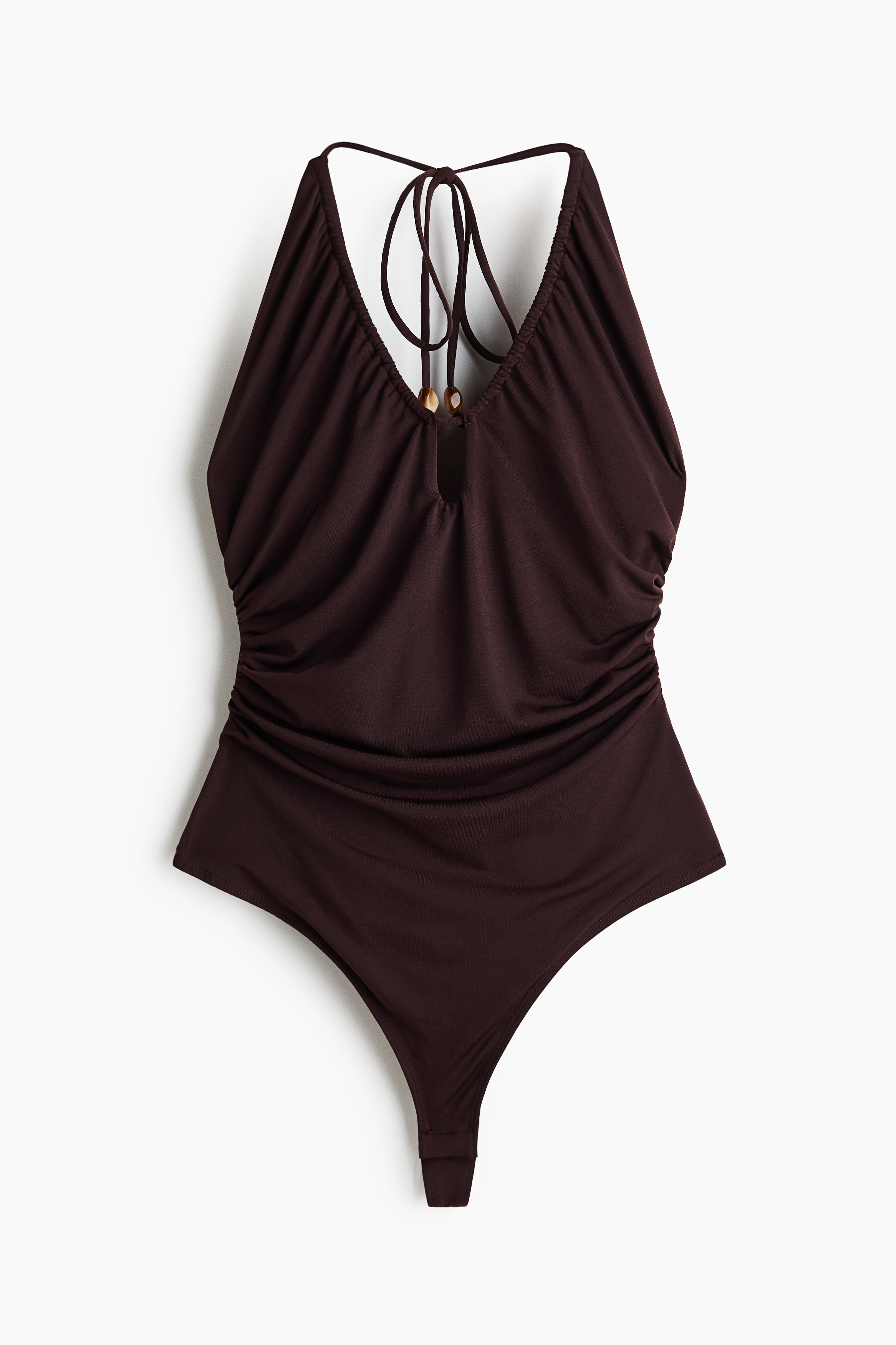 Draped Halterneck Bodysuit - Dark brown/Red/Cream