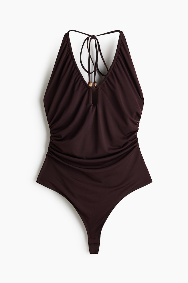 Draped Halterneck Bodysuit - Dark brown/Red - 1