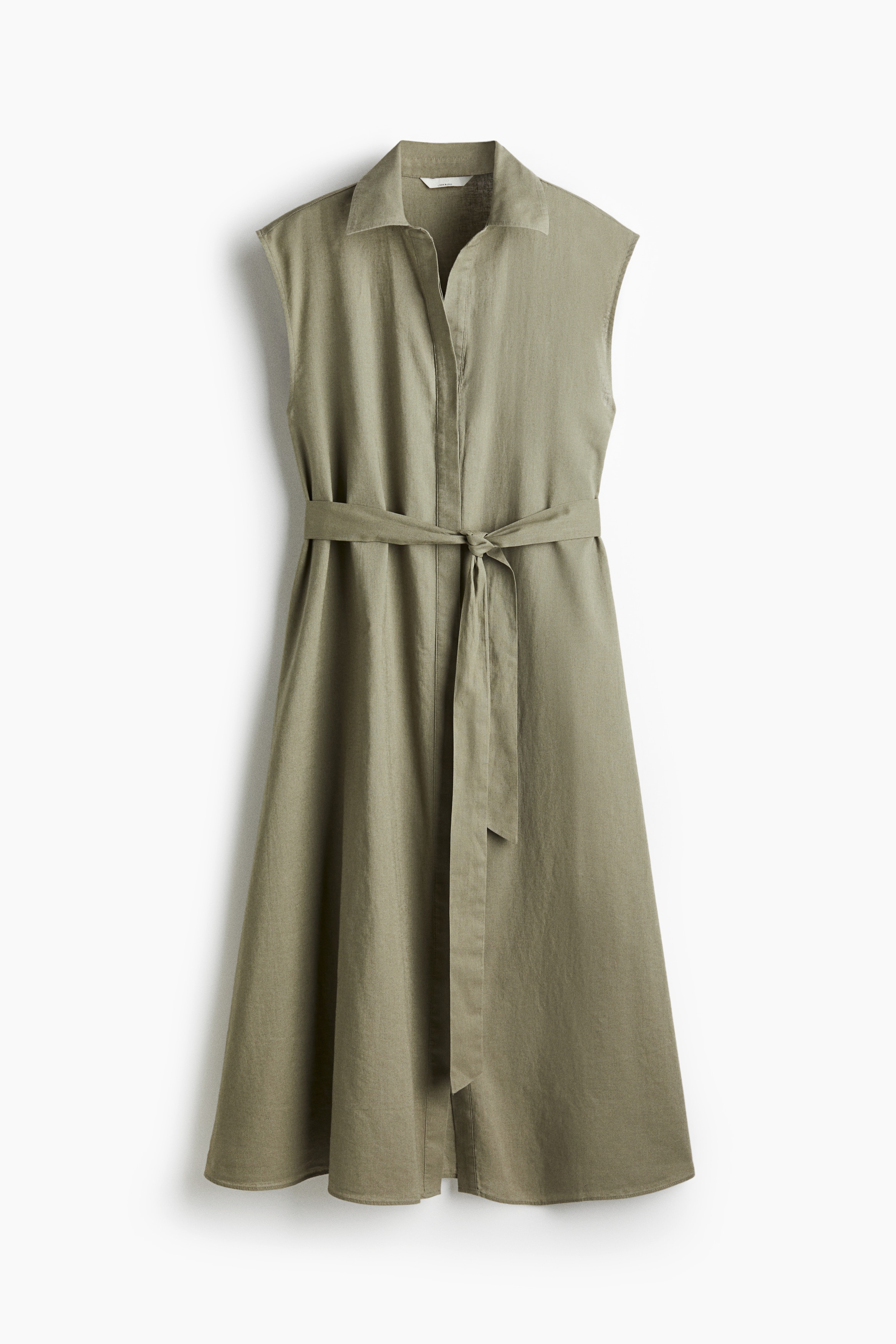 Linen-blend shirt dress - Khaki green/White/Striped