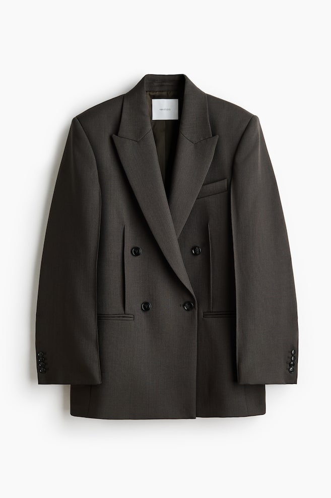 Double-Breasted Wool Blazer - Dark taupe/Dark gray - 1