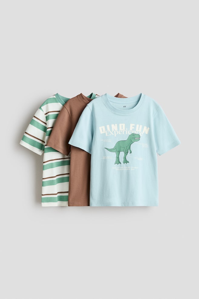 3-Pack Cotton T-Shirts - Light blue/Dino Fun/Red/Saturn Quest/Dark gray/dinosaurs/Navy blue/yellow/Dark red/dogs/Dark green/Unite - 1