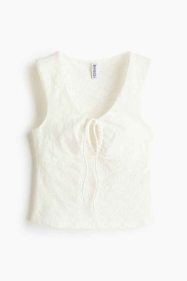 Pointelle-Knit Top - White/Light yellow/Dark blue - 1