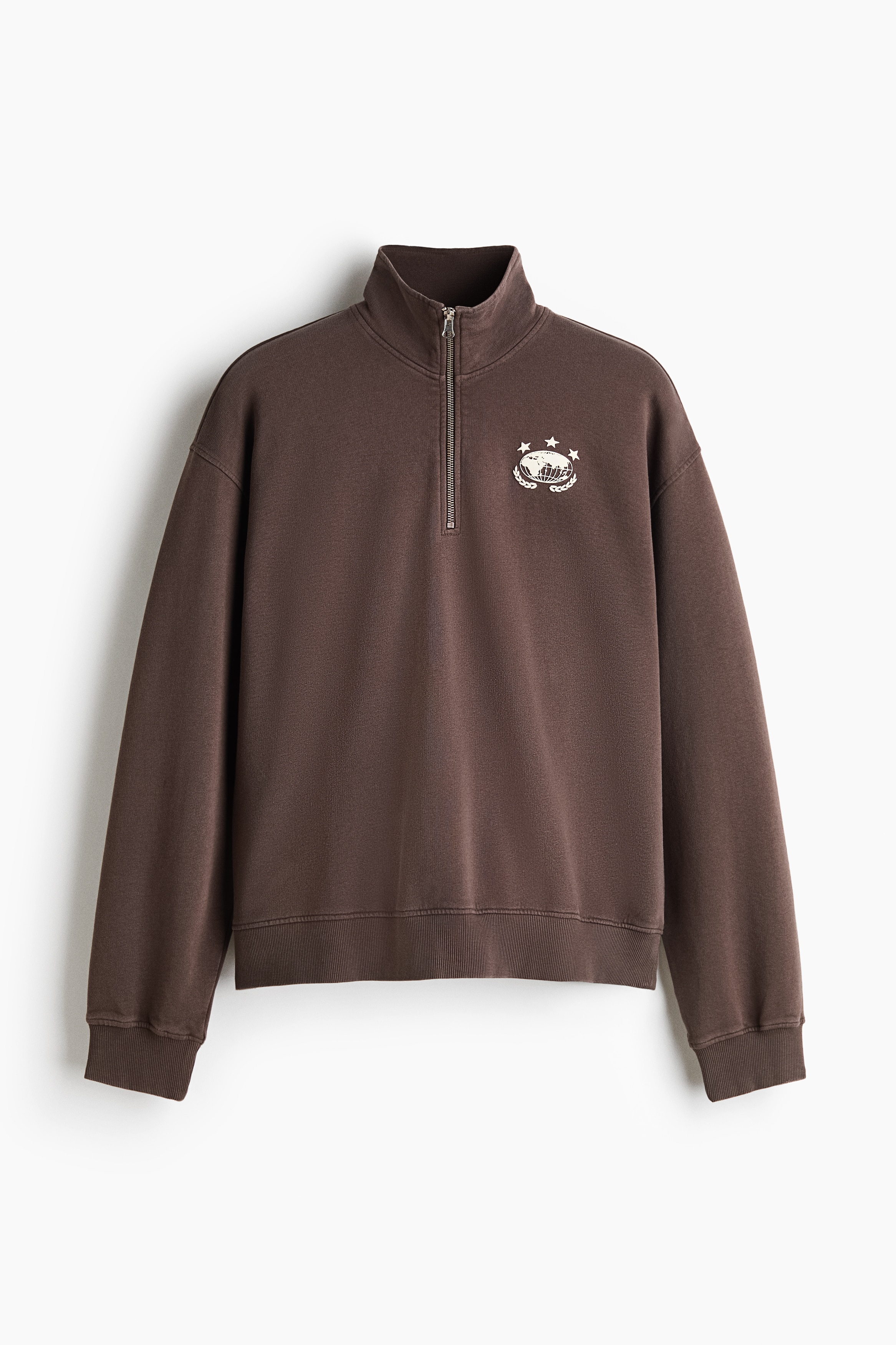 Relaxed Fit Zip-top sweatshirt - Brown/Dark green/White