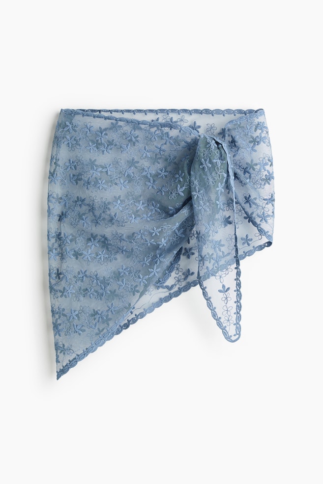 Embroidered mesh hip scarf - Blue/Light beige/Light pink - 1