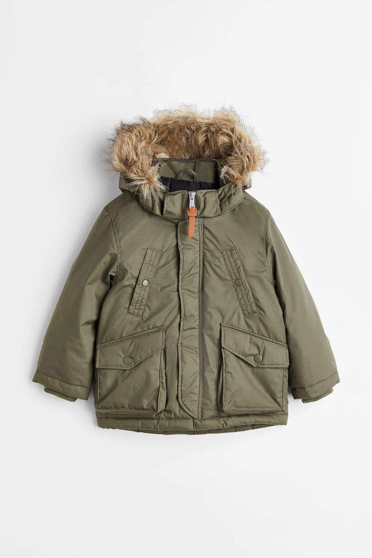 Padded Hooded Parka - Long sleeve - Regular length - Dark khaki green ...