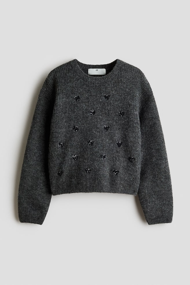 Appliquéd Sweater - Dark gray melange/hearts/Dusty purple/bows/Light beige/light pink - 1