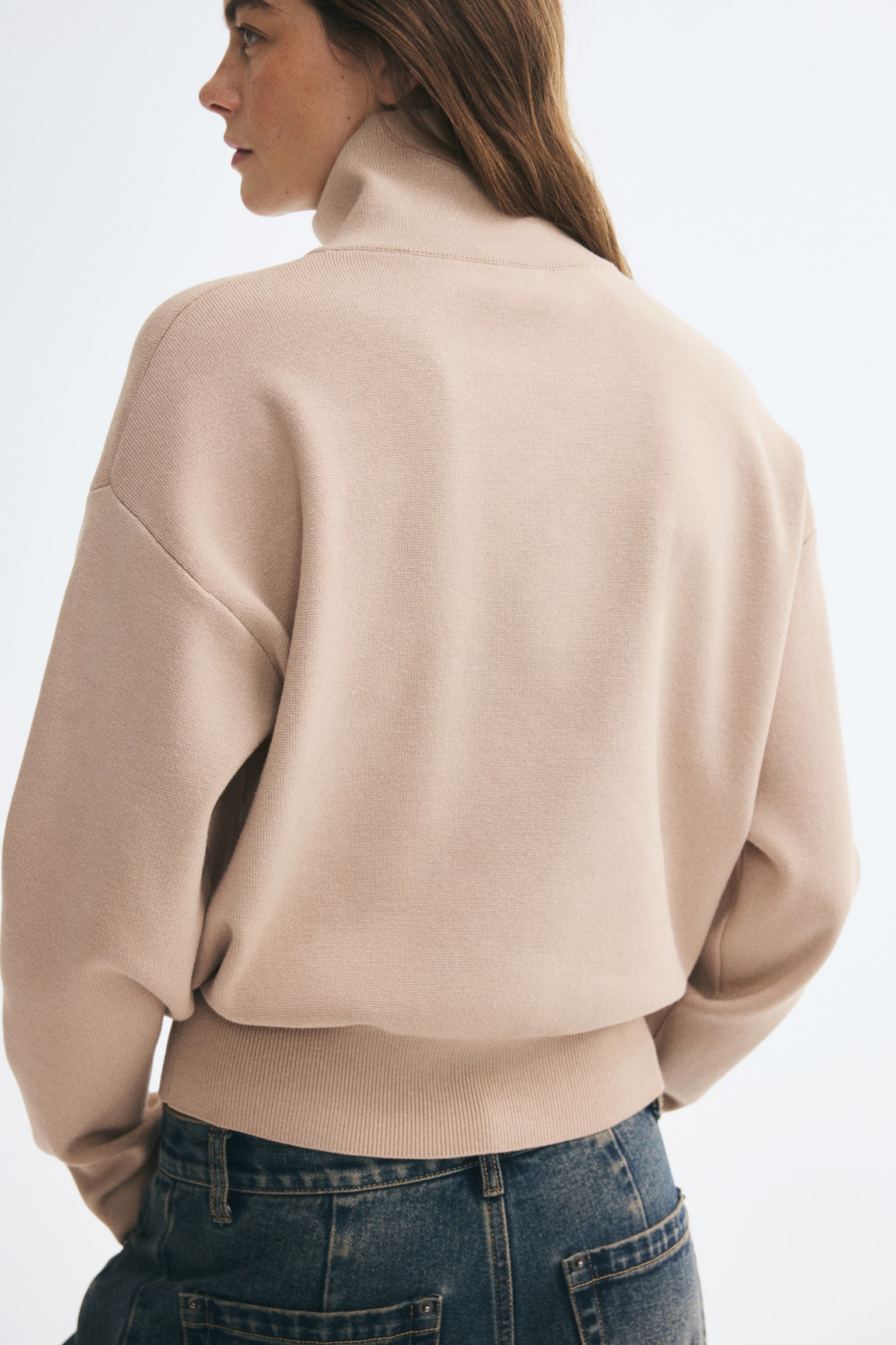 Женский свитер H&M Fine-Knit Half-Zip, цвет: Бежевый — фото 6