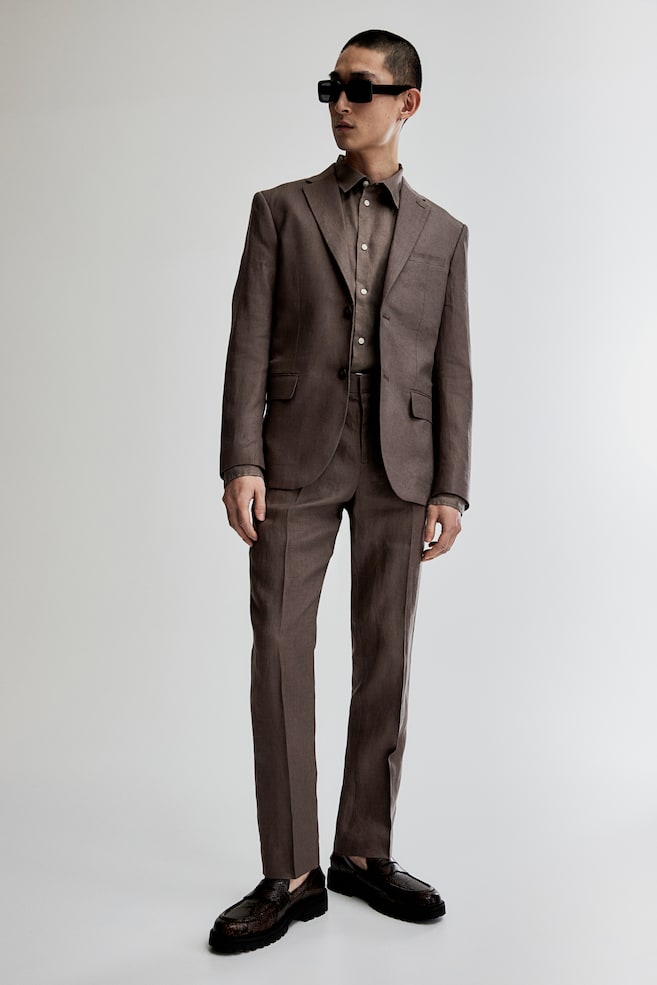 Pantalon de costume Slim Fit en lin - Beige foncé/Beige clair - 1